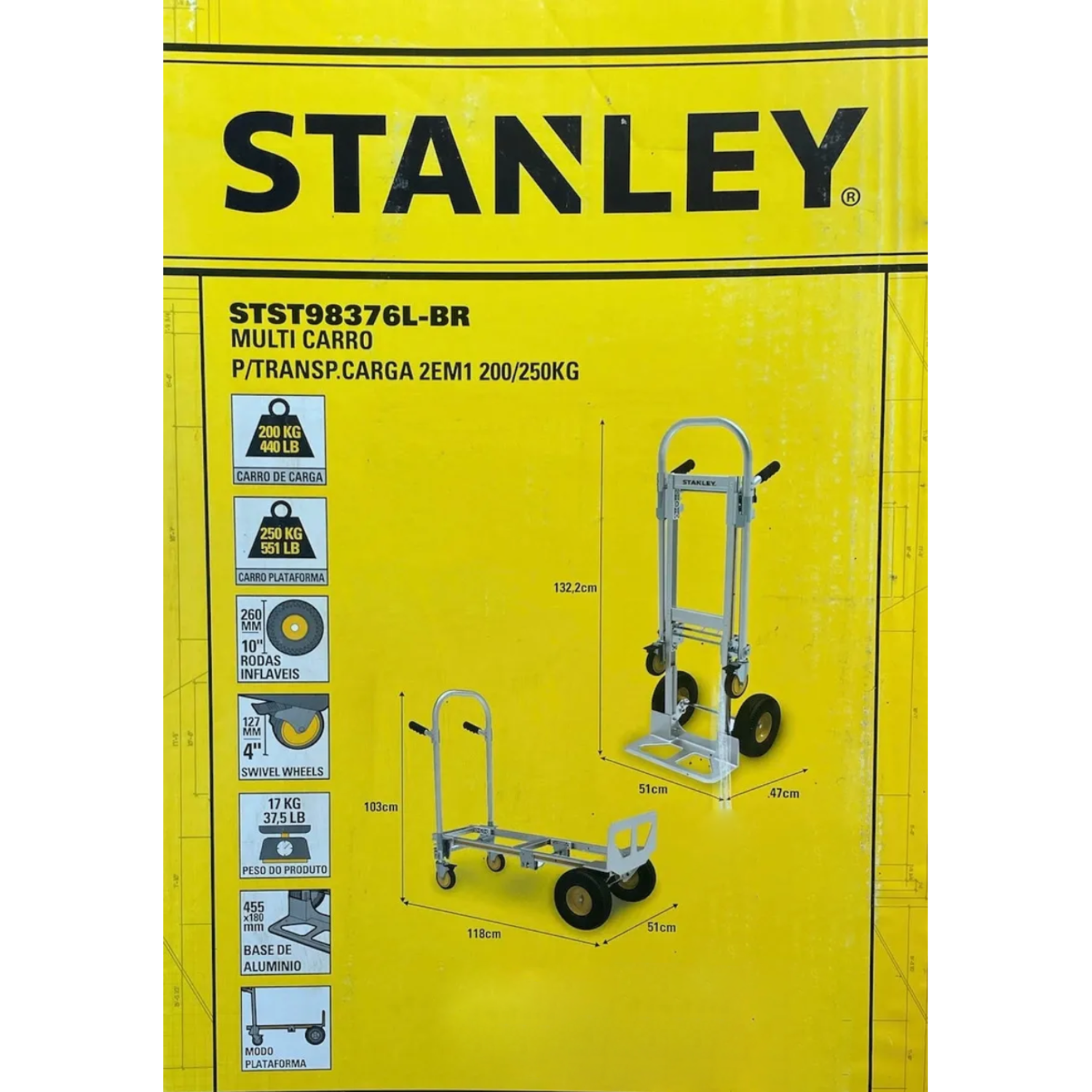 Carro Transporte Carga 2em1 200/250kg Stst98376l-br Stanley