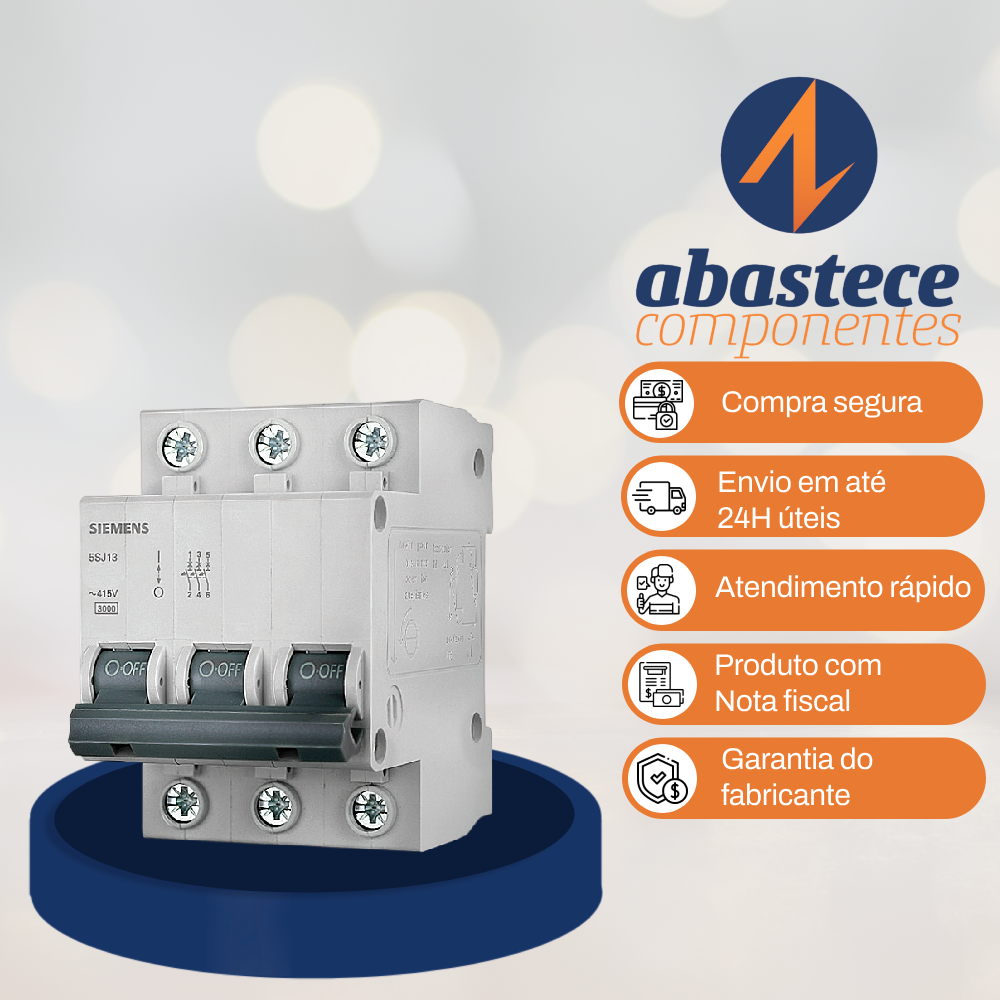 Disjuntor Tripolar 63A Curva C 220V/380V 5SJ13637MB Siemens