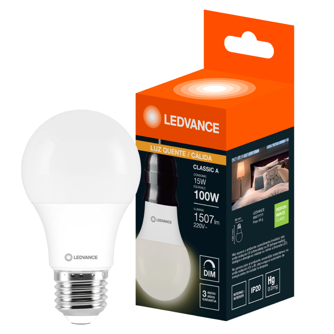 Lampada Led Bulbo Dimerizavel 15W 1507Lm 180° 220V Ledvance