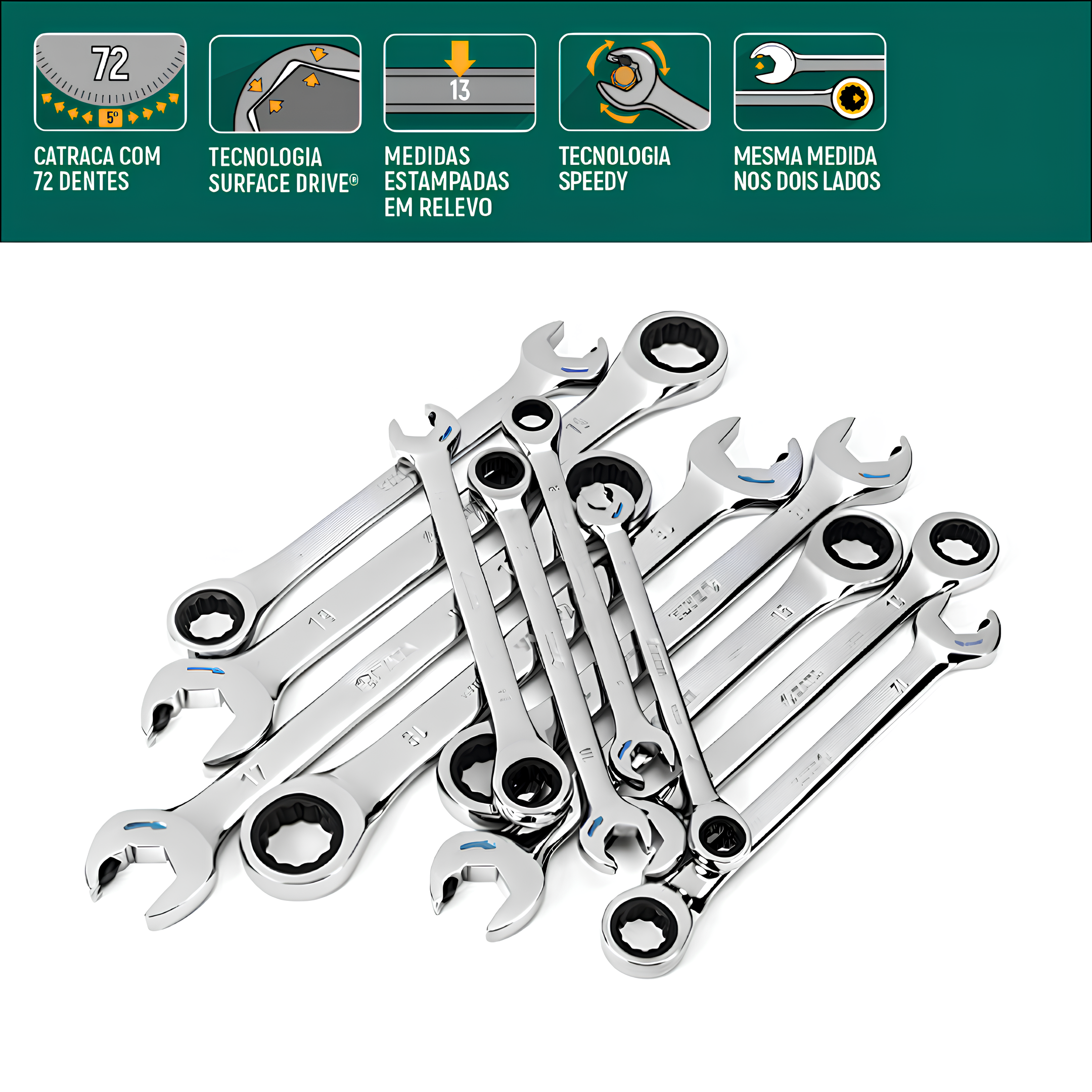 Jogo Chave Combinada Catraca Speedy 8-19mm 12 Pçs ST09066-02 Sata