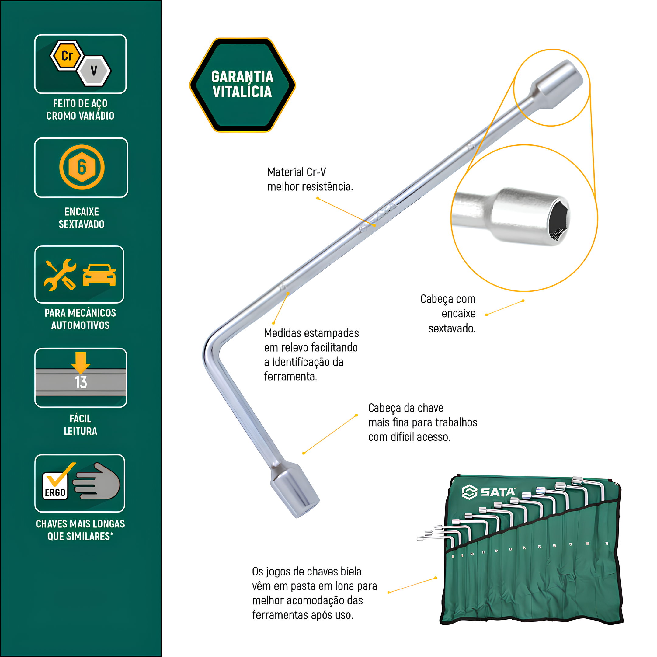 Jogo De Chave Biela Sextavado 8-19Mm 12 Peças ST08021L Sata