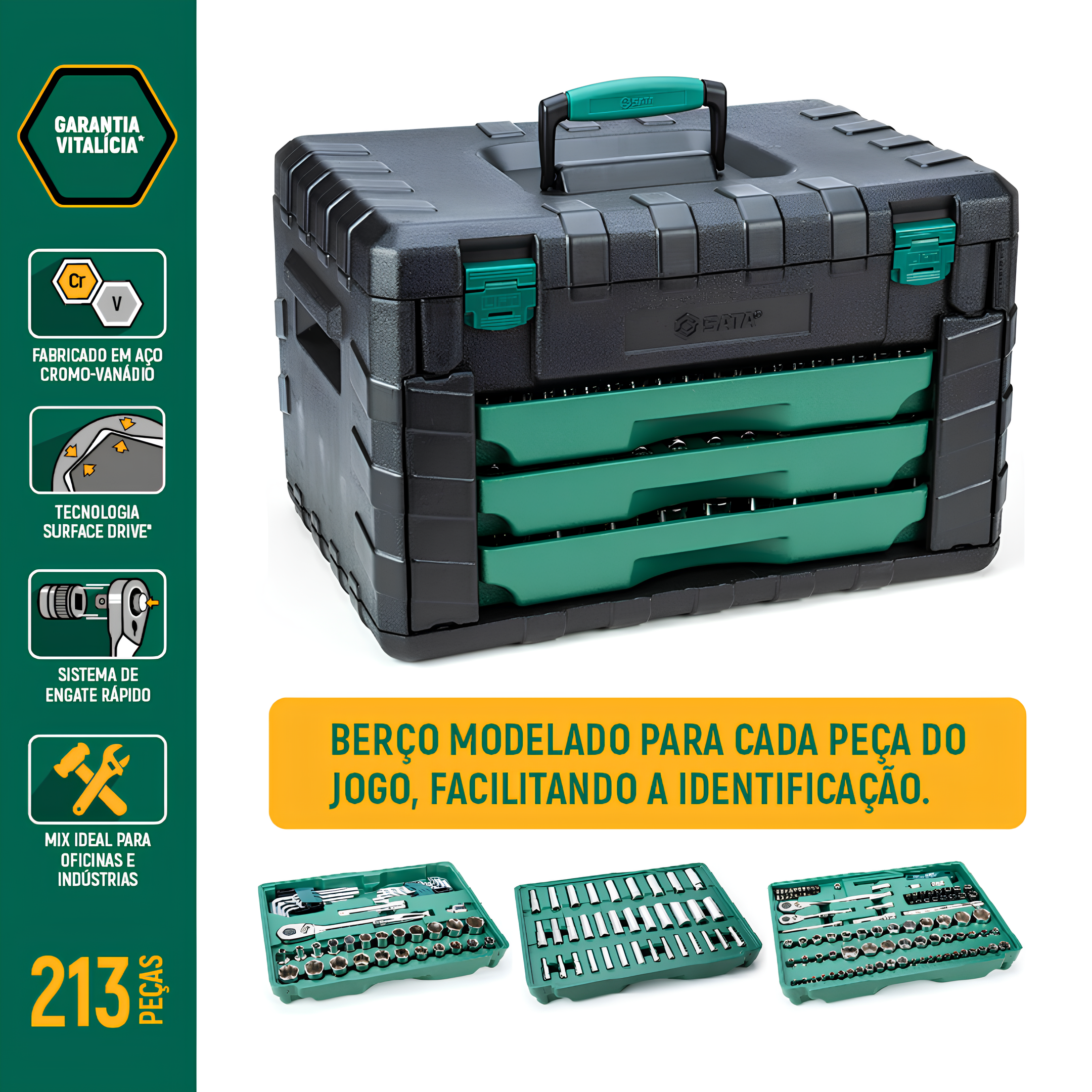 Caixa Gabinete Com 3 Gavetas 213 Peças ST09512U Sata