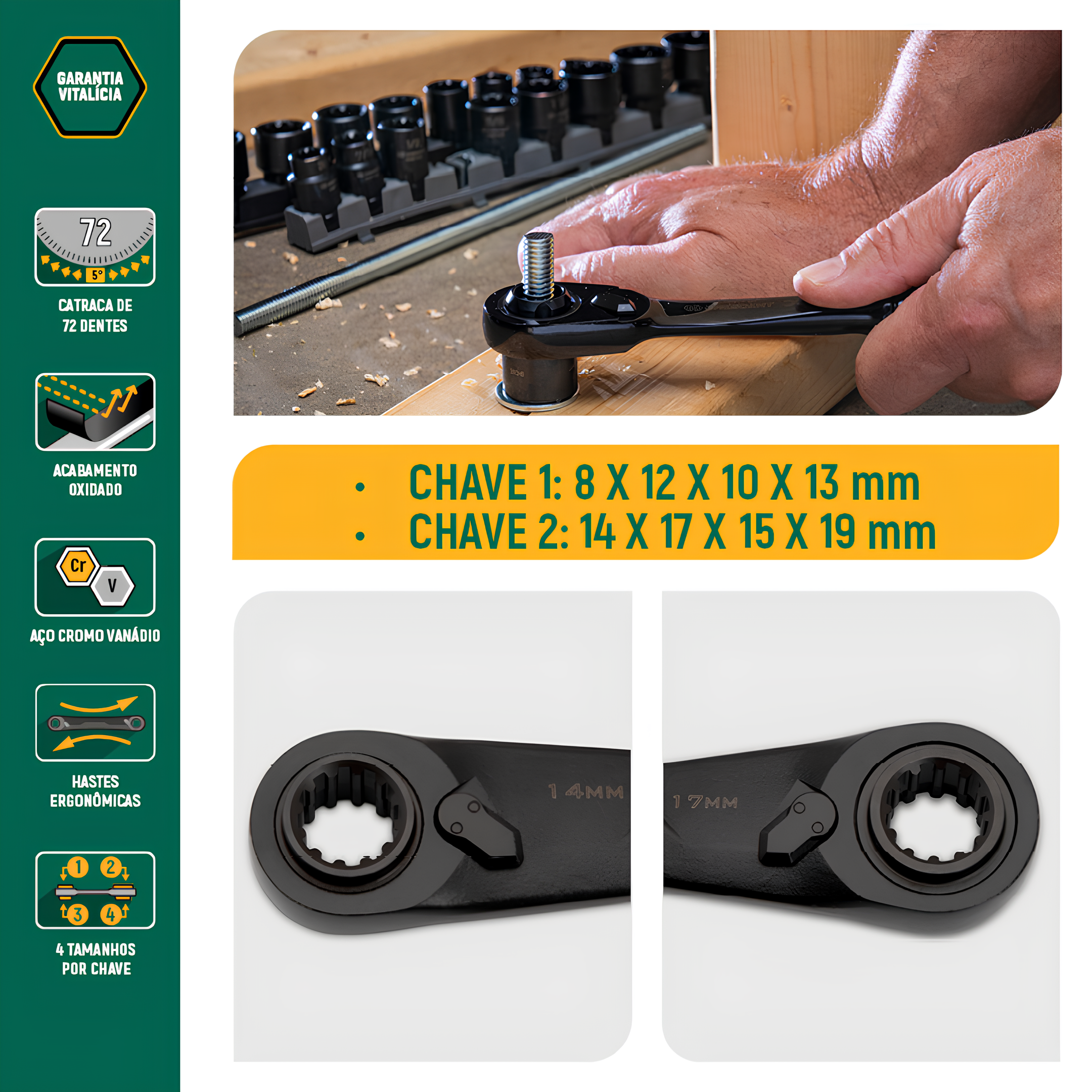 Jogo De Chaves Com Catraca Quadbox X6 2 Peças ST09059G Sata