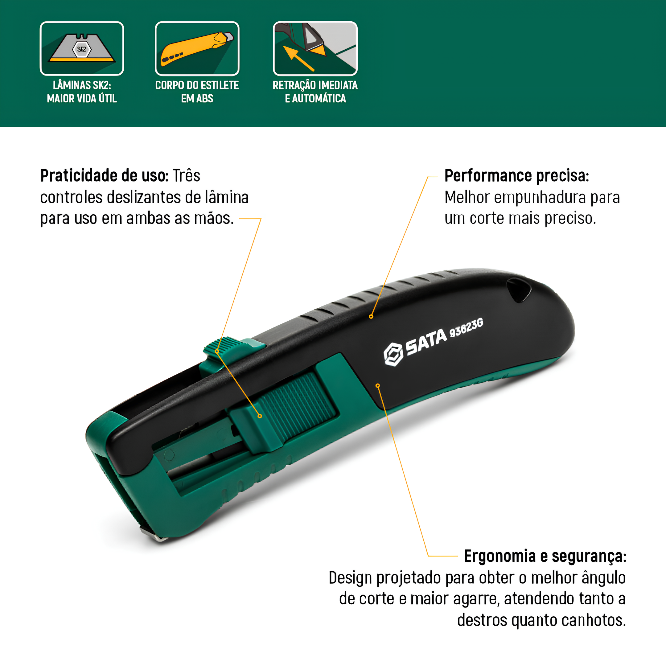 Estilete De Segurança Auto-Retrátil Trapezoidal ST93623G Sata