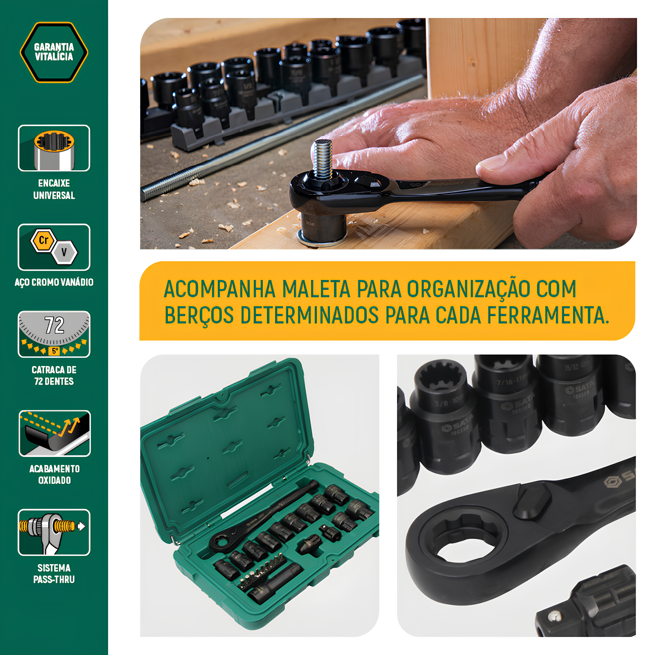 Jogo De Soquetes Pass-Thru X6 24 Peças ST09060G Sata