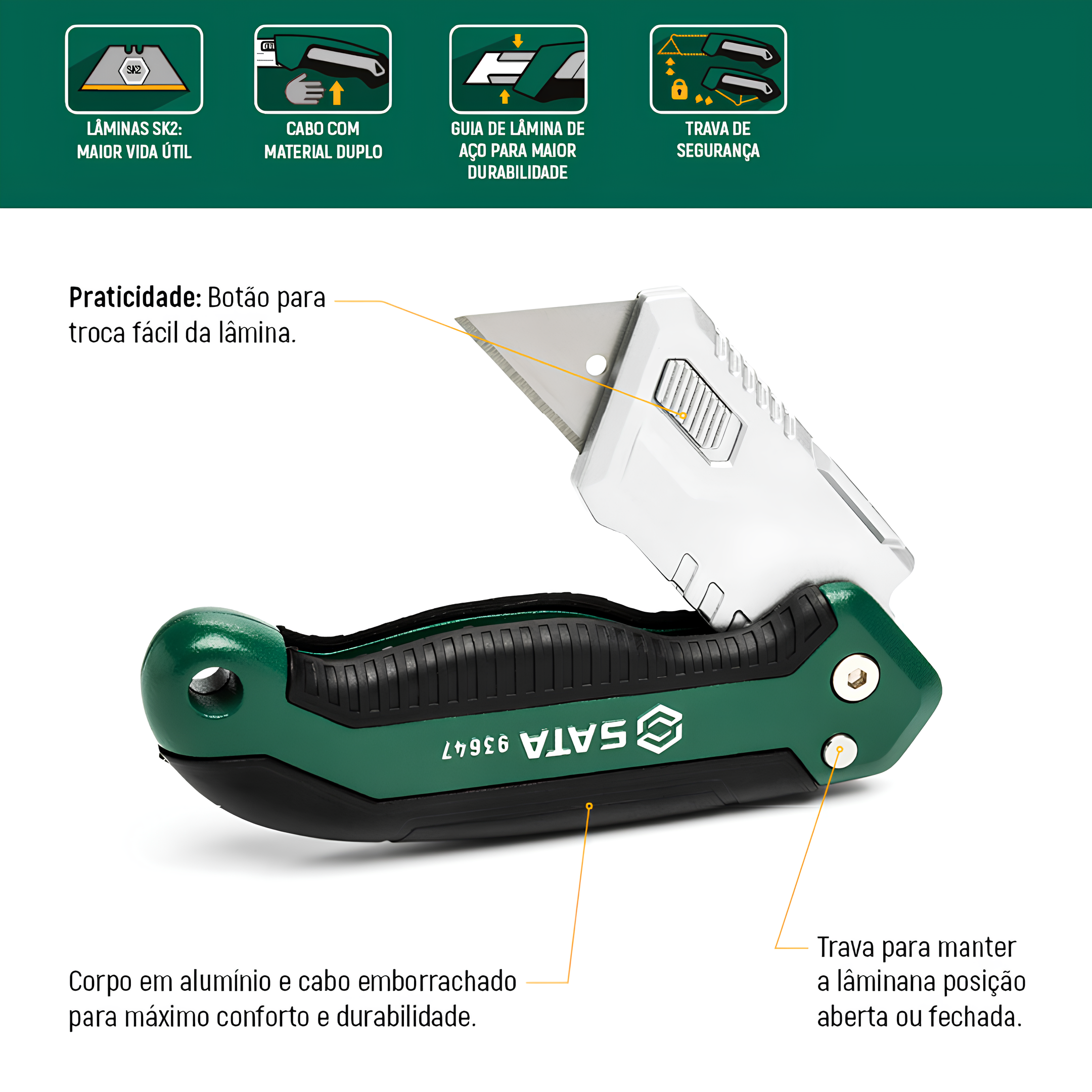 Estilete Profissional Reforçado Dobrável 18Mm ST93647 Sata