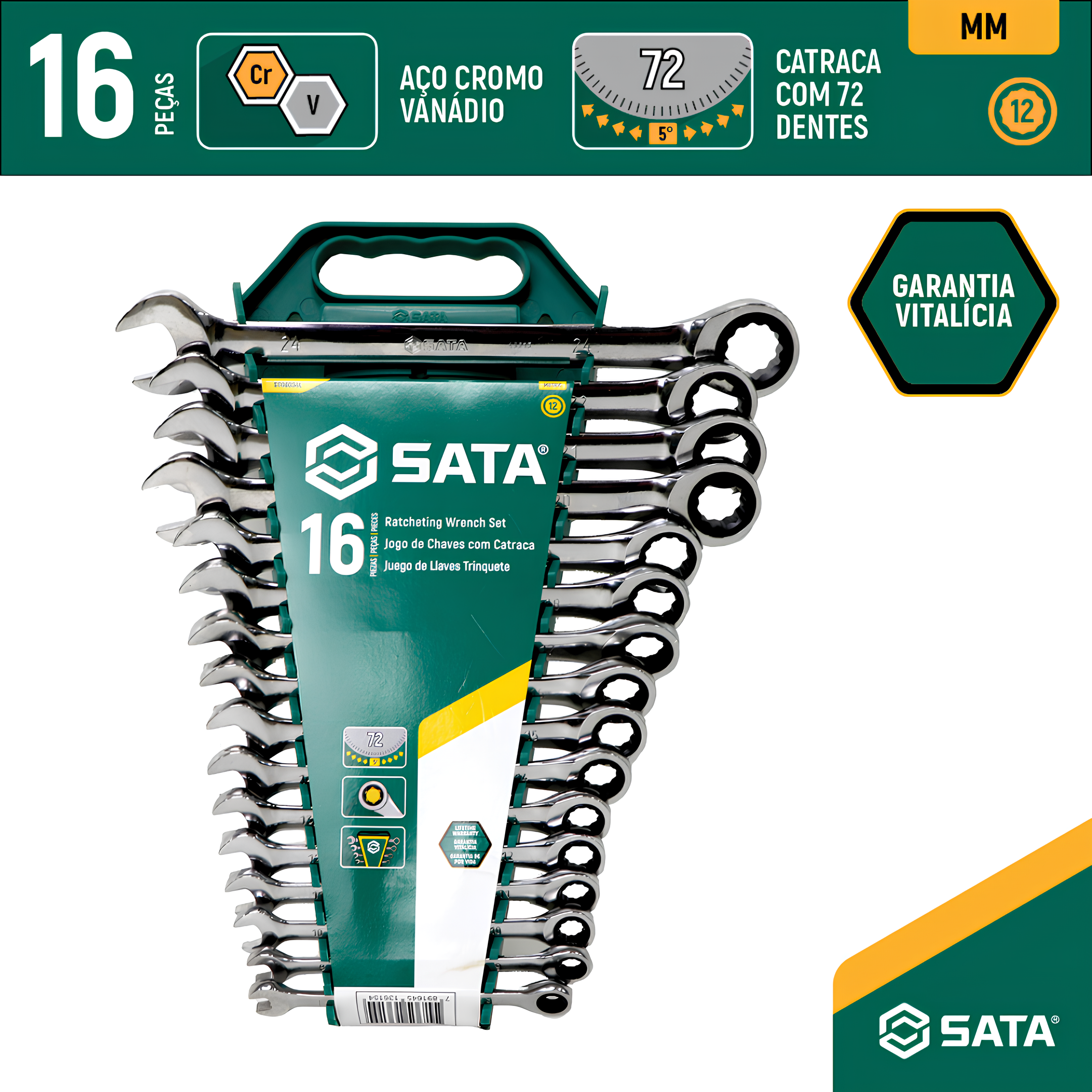 Jogo De Chave Combinada Catraca 8 A 24Mm 16 Pçs ST08034L Sata