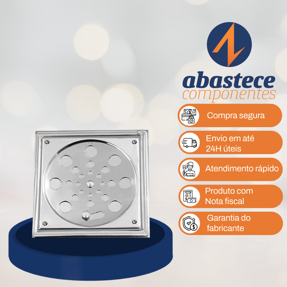Grelha Aço Inox Quadrada De 15Cm Vedação Rotativa + Caixilho + Parafuso