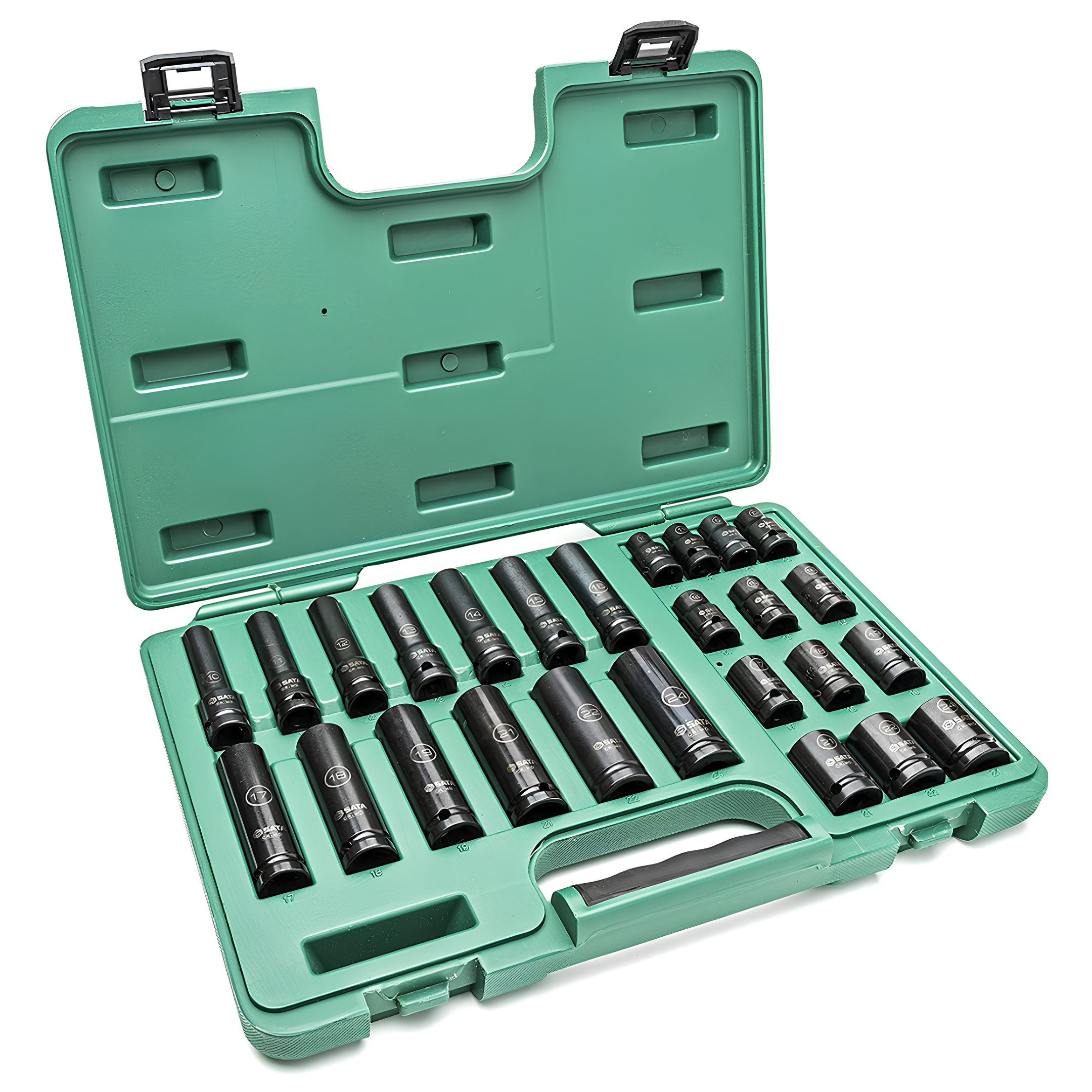 Jogo Soquete Impacto Parede Fina Curto/Longo 1/2" 26 Peças Sata