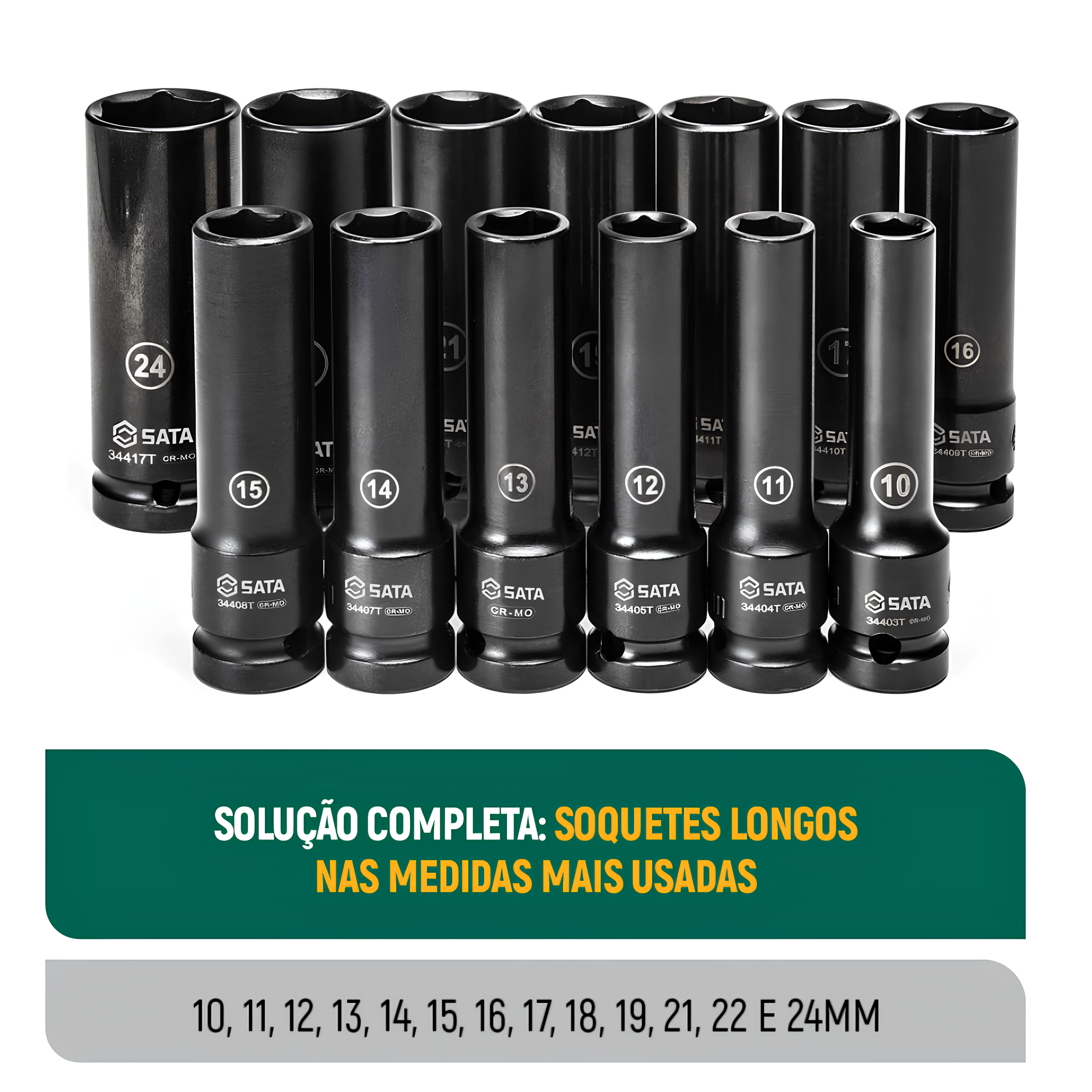 Jogo Soquete Impacto Parede Fina Longo 1/2" 13 Peças Sata