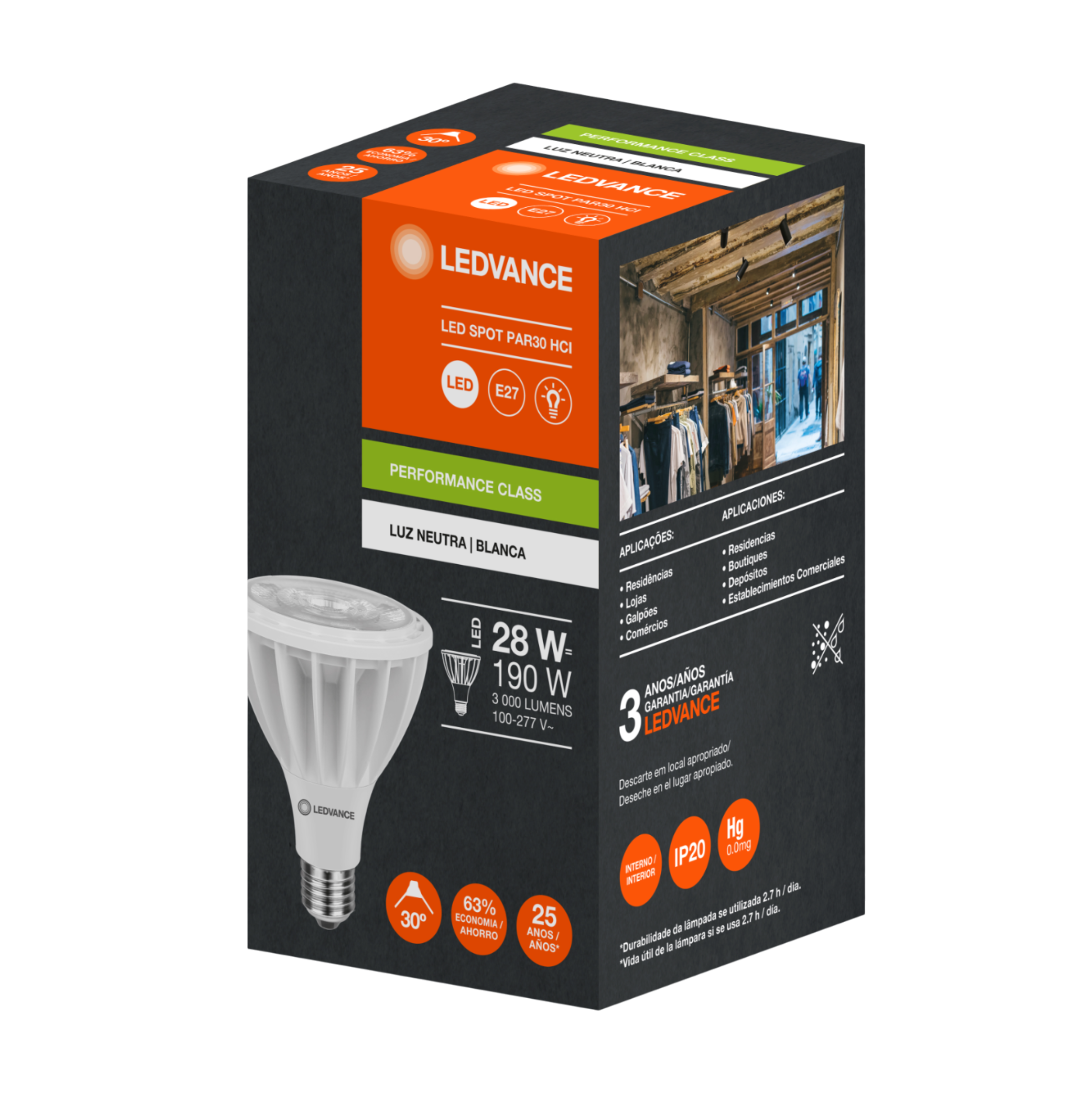 Lampada Led Par30 Hci Irc90 28W 4000K 3000Lm 30° Ledvance
