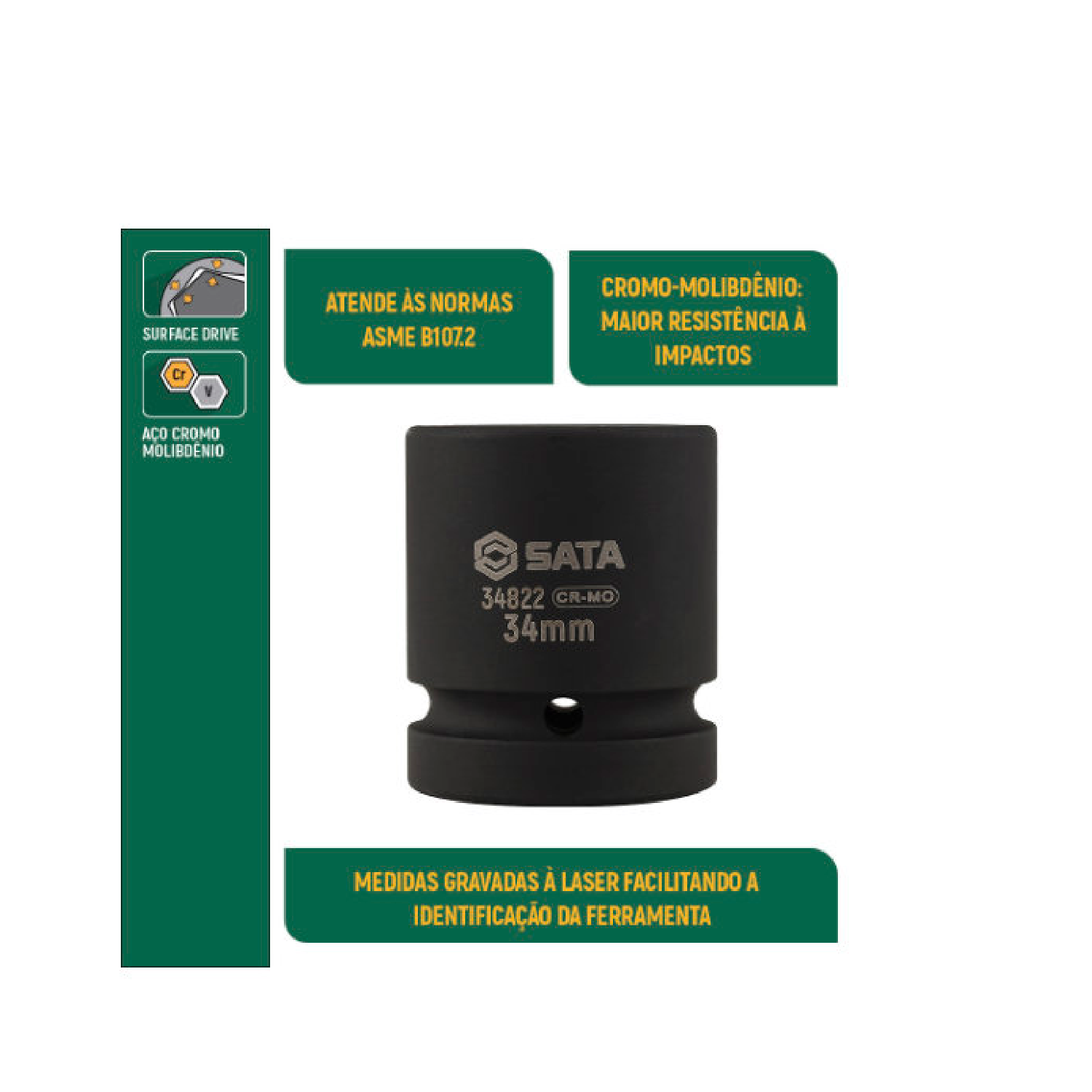 Soquete Impacto Sextavado 1" De 36Mm St34824sc Sata