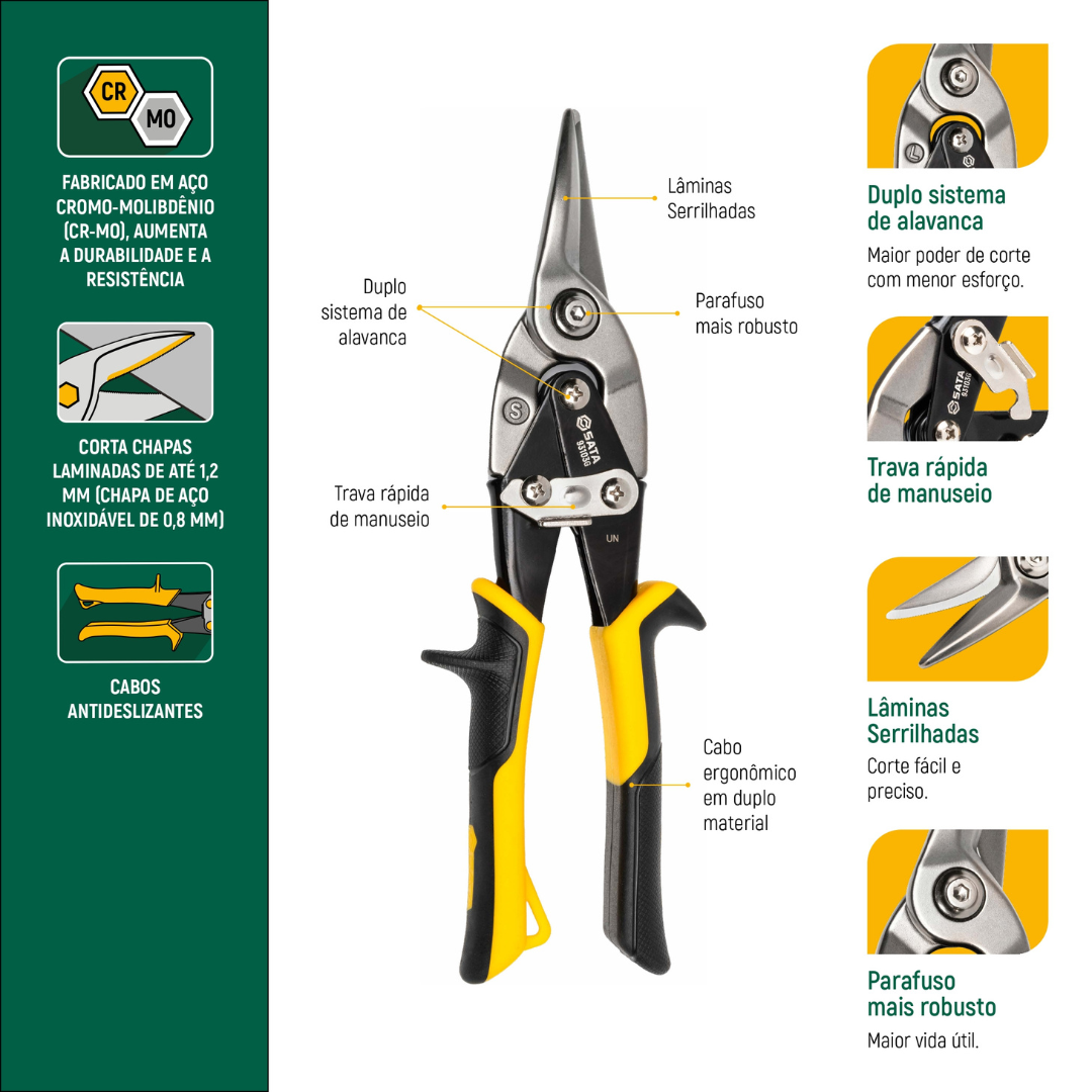 Tesoura Aviação 10" Corte Reto St93103g Sata
