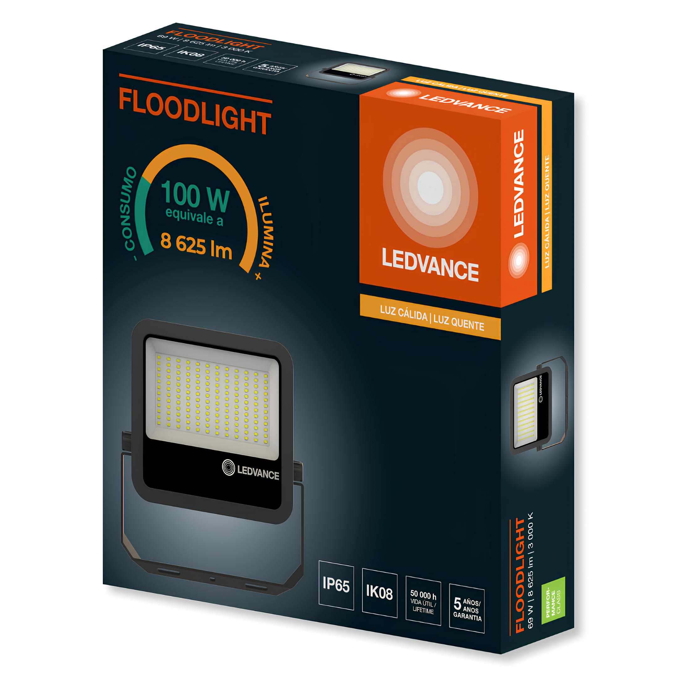 Refletor Led Floodlight Pfm Preto 69W 3000K 8625Lm 100° Ip65 Bivolt G4 Ledvance