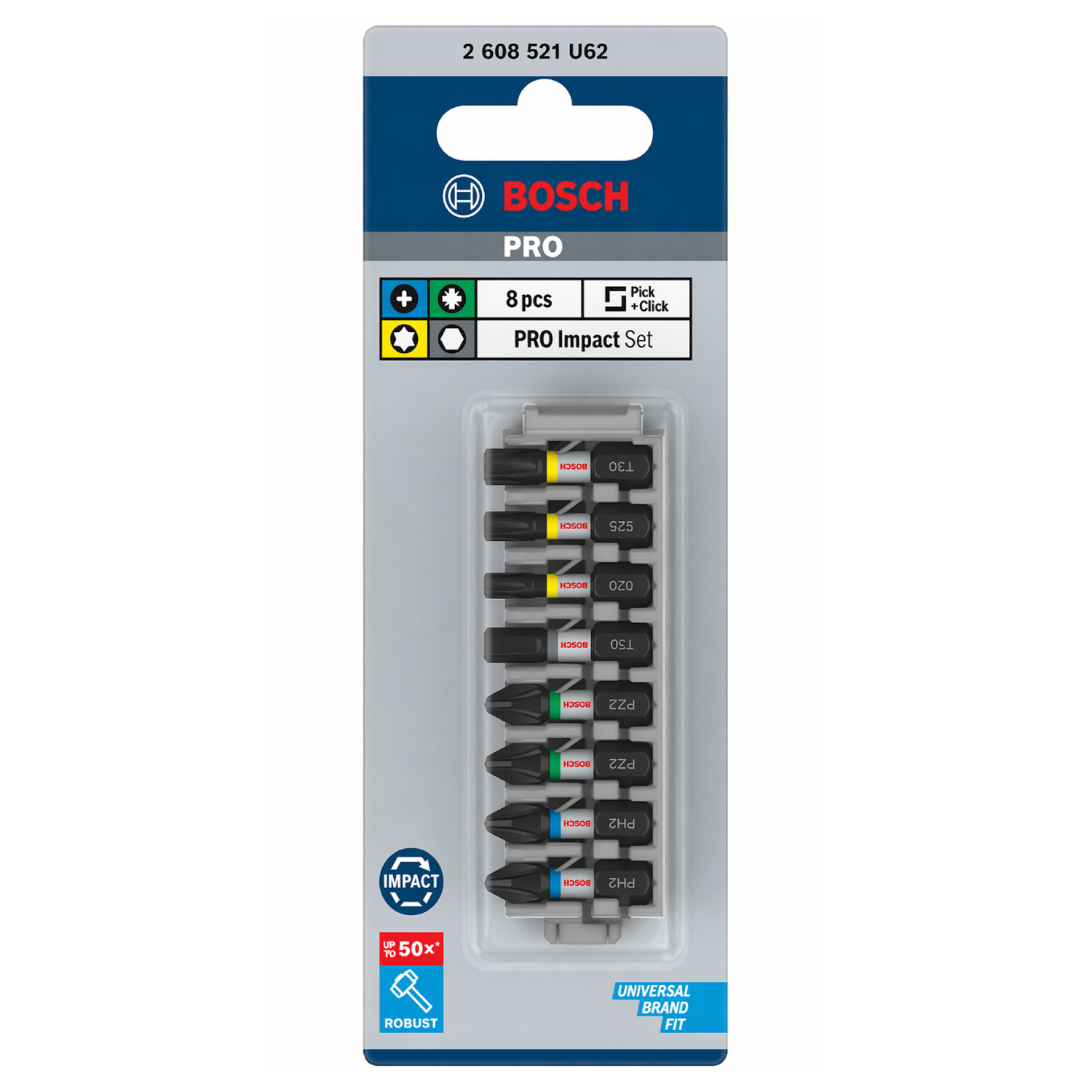 Jogo Bits Pro Impact 25mm PH2 PZ2 H5 T20 T25 T30 8pçs Bosch