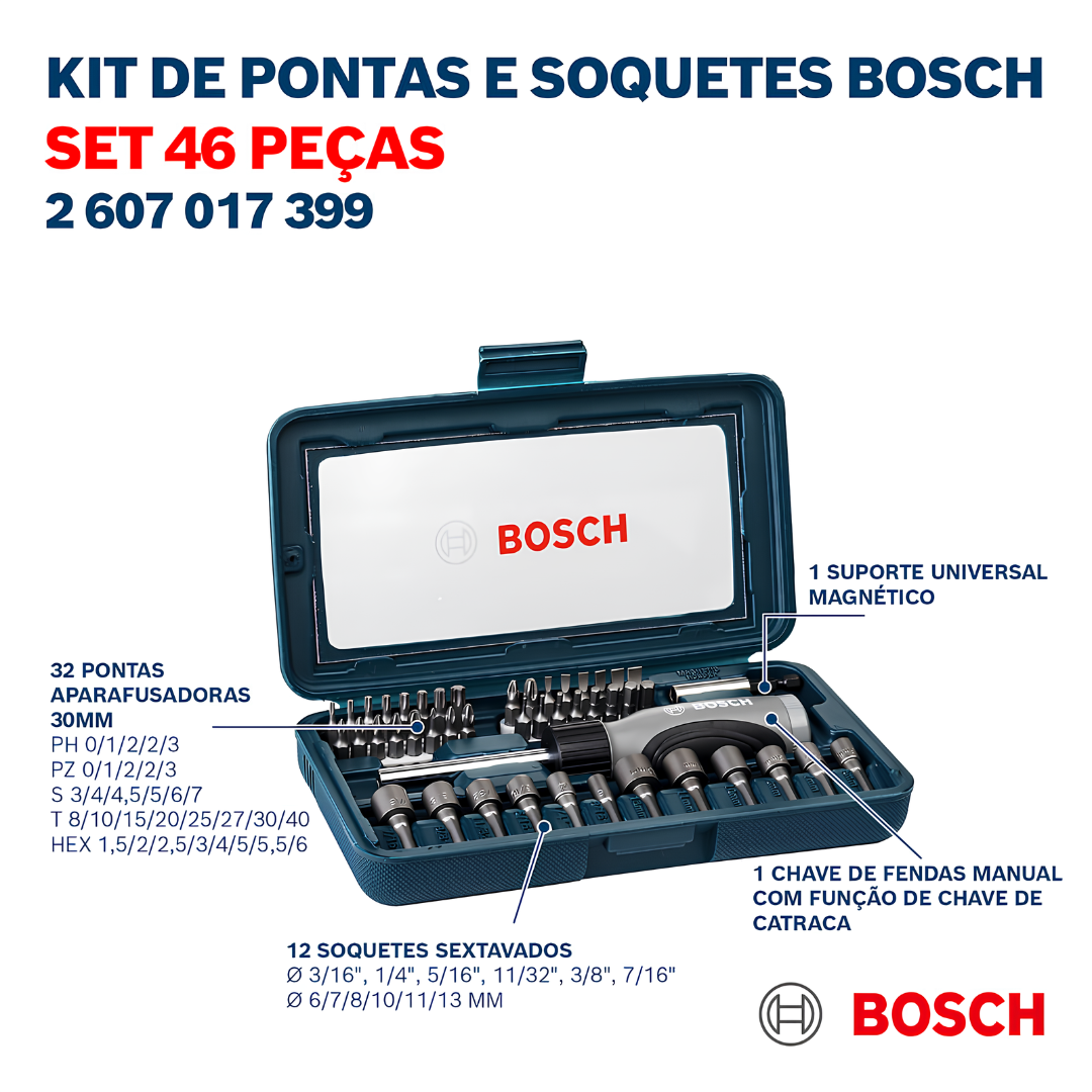 Kit De Pontas E Soquetes Para Parafusar Com 46 Peças Bosch