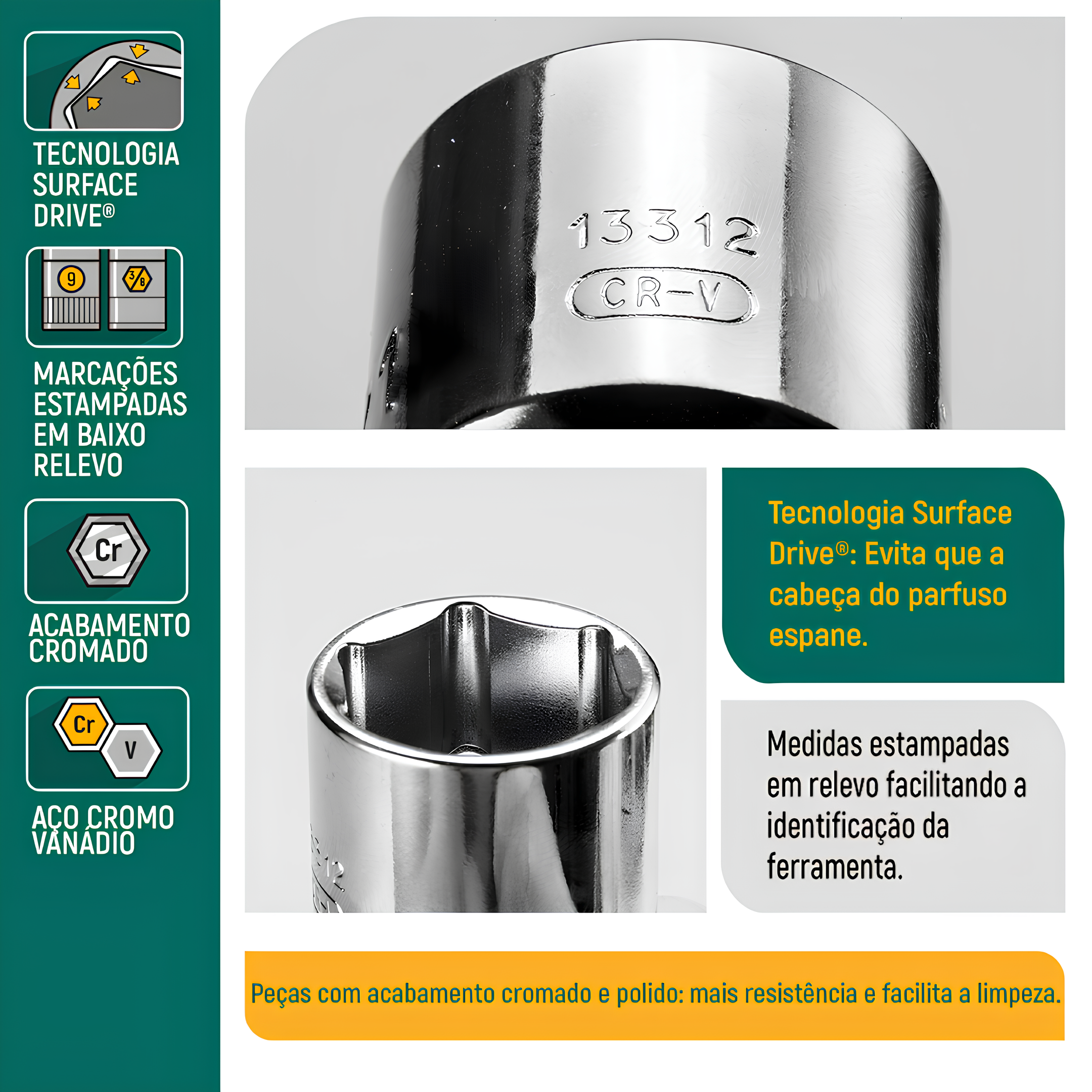 Soquete Sextavado 1/2" De 8Mm ST13319SC Sata