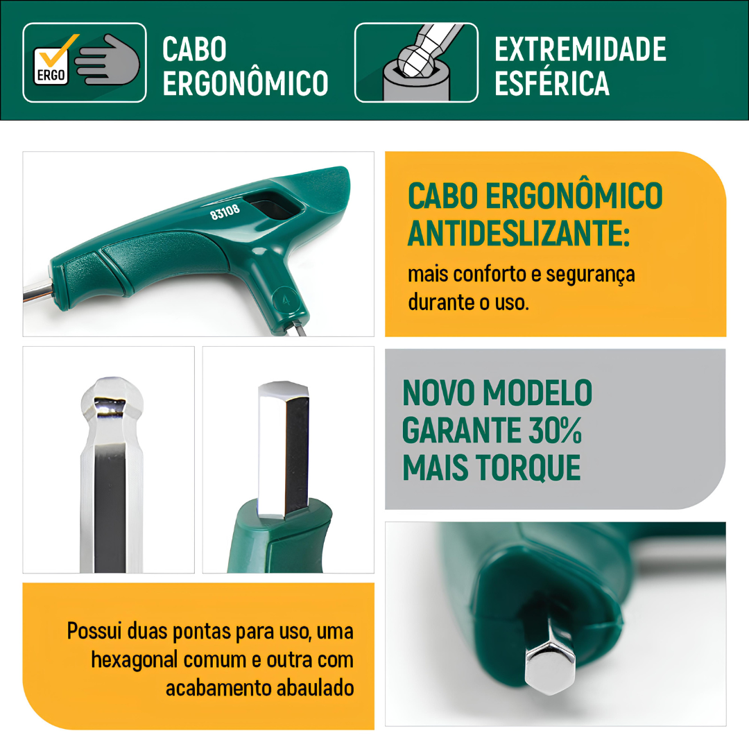 Chave Hexagonal Abaulada Cabo T De 10Mm ST83116SC Sata