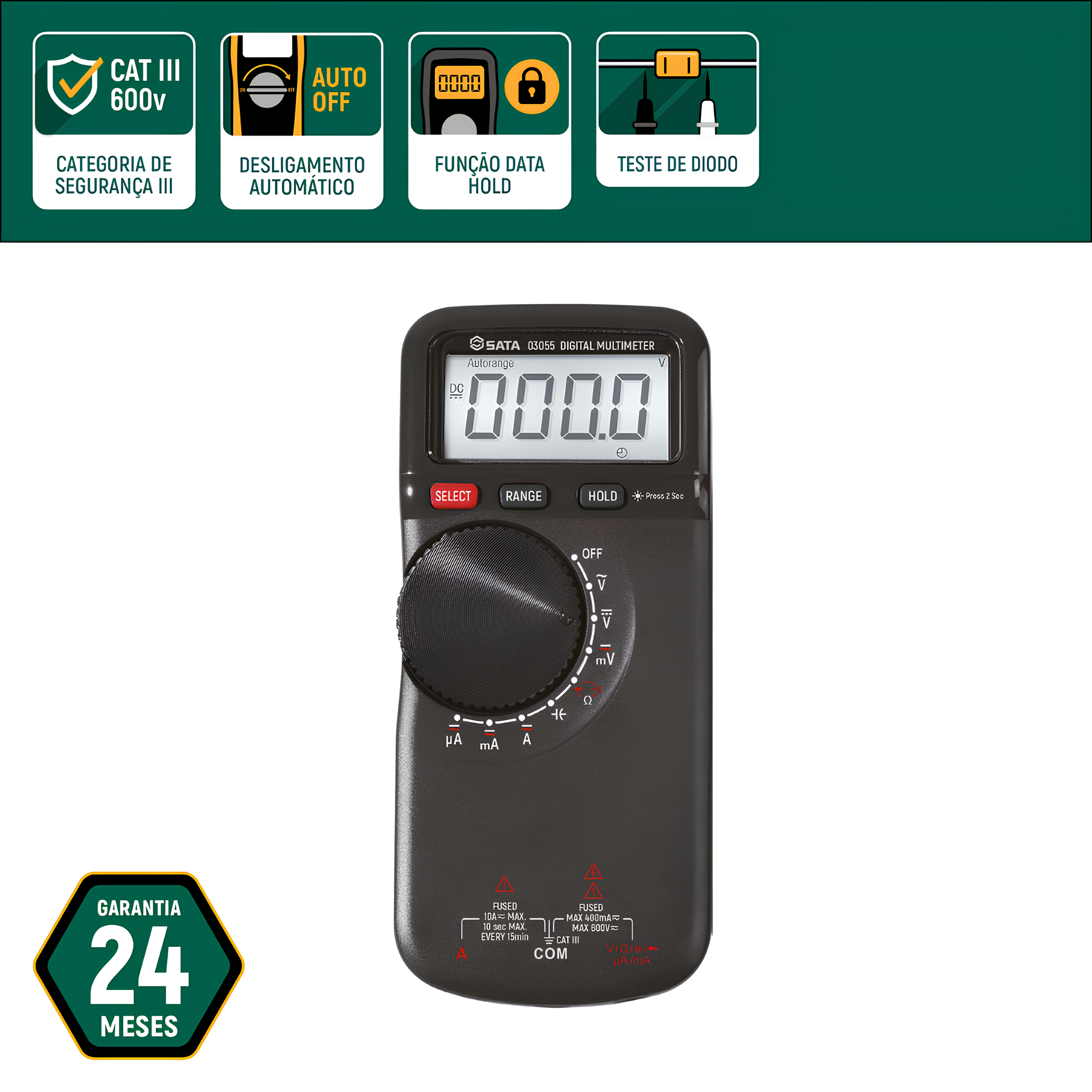 Multímetro Digital Clássico Cat III ST03055 Sata