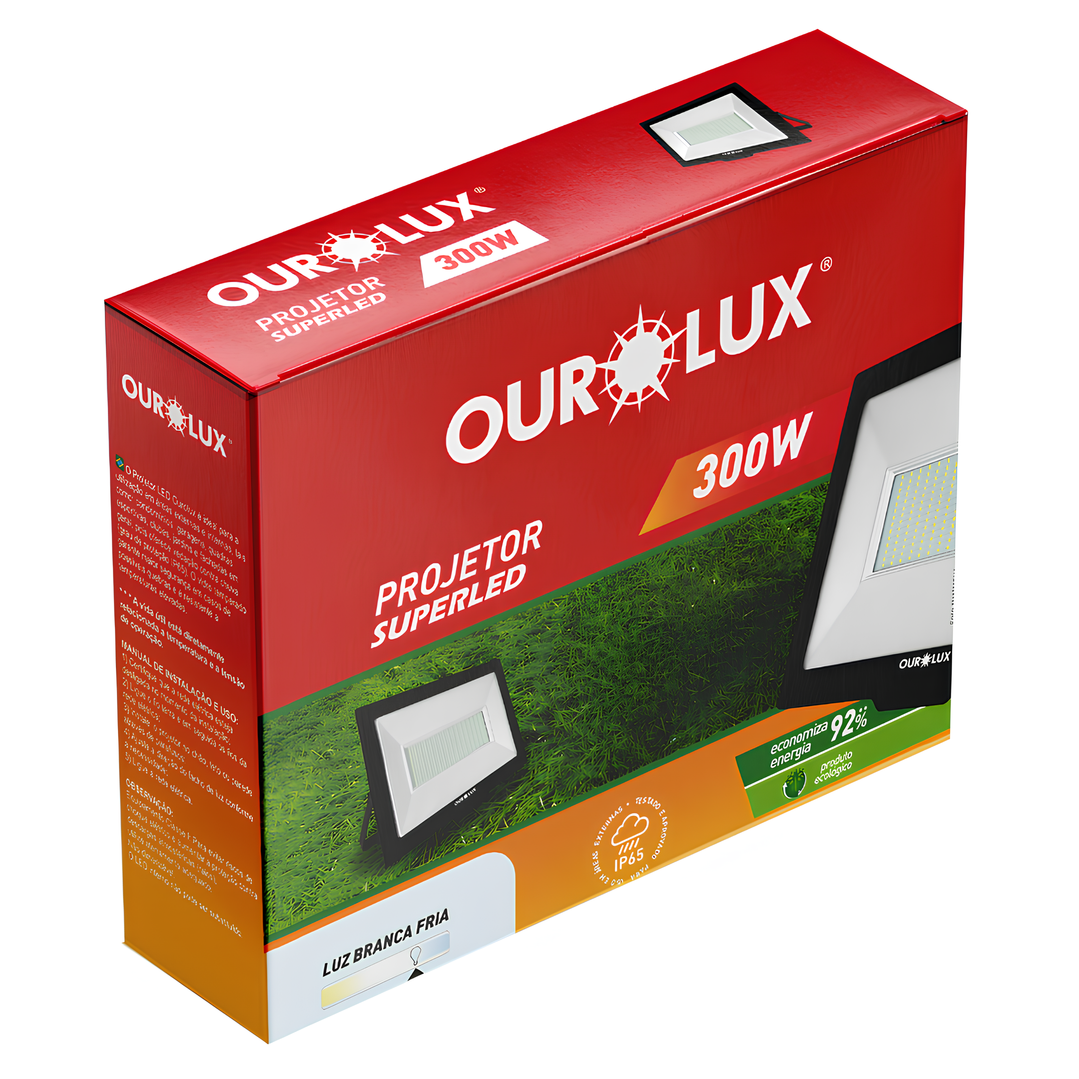Refletor Led Quadrado 300W 6500K 24000Lm Ip65 Irc80 Slim Ourolux