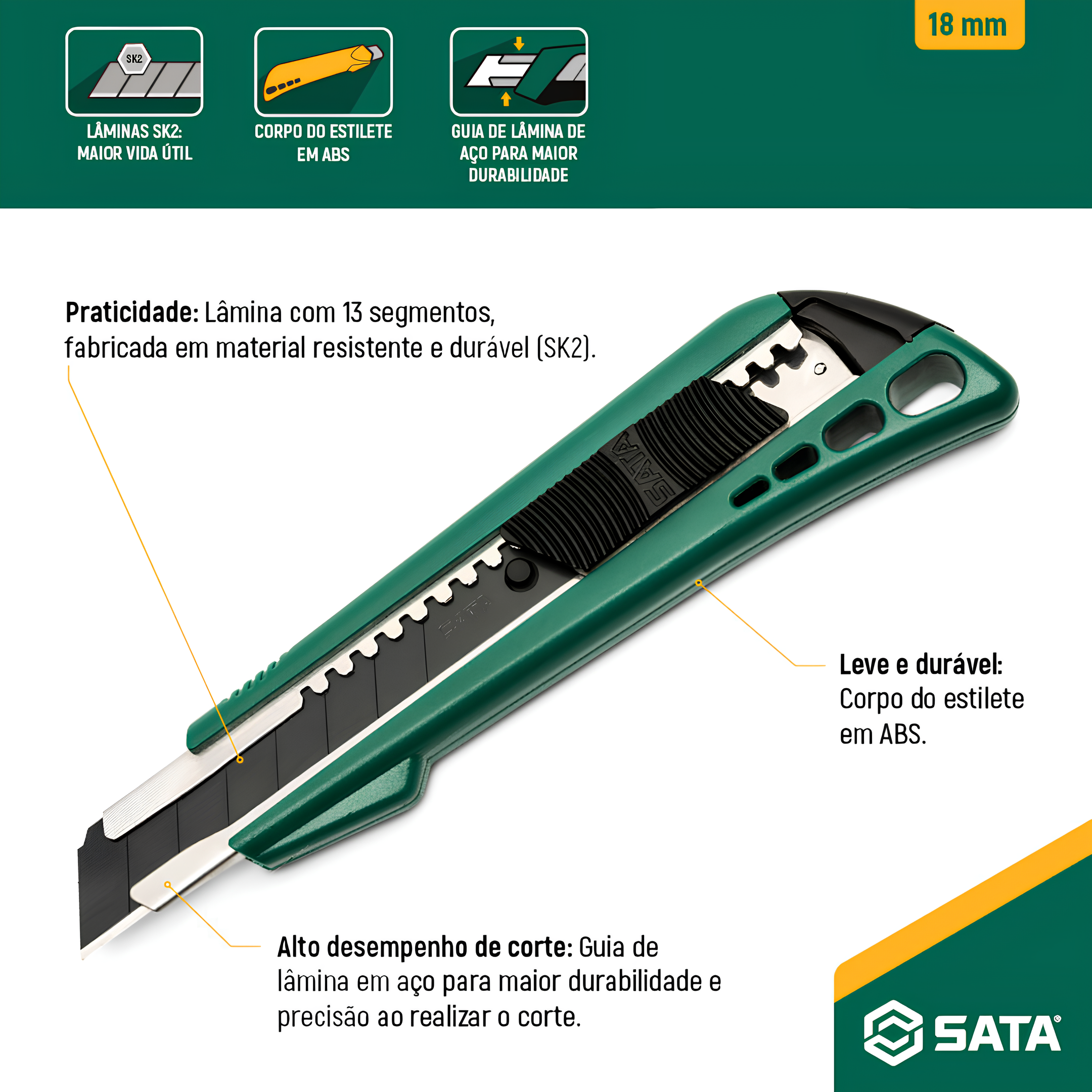 Estilete Retrátil Profissional 18Mm ST93422A Sata