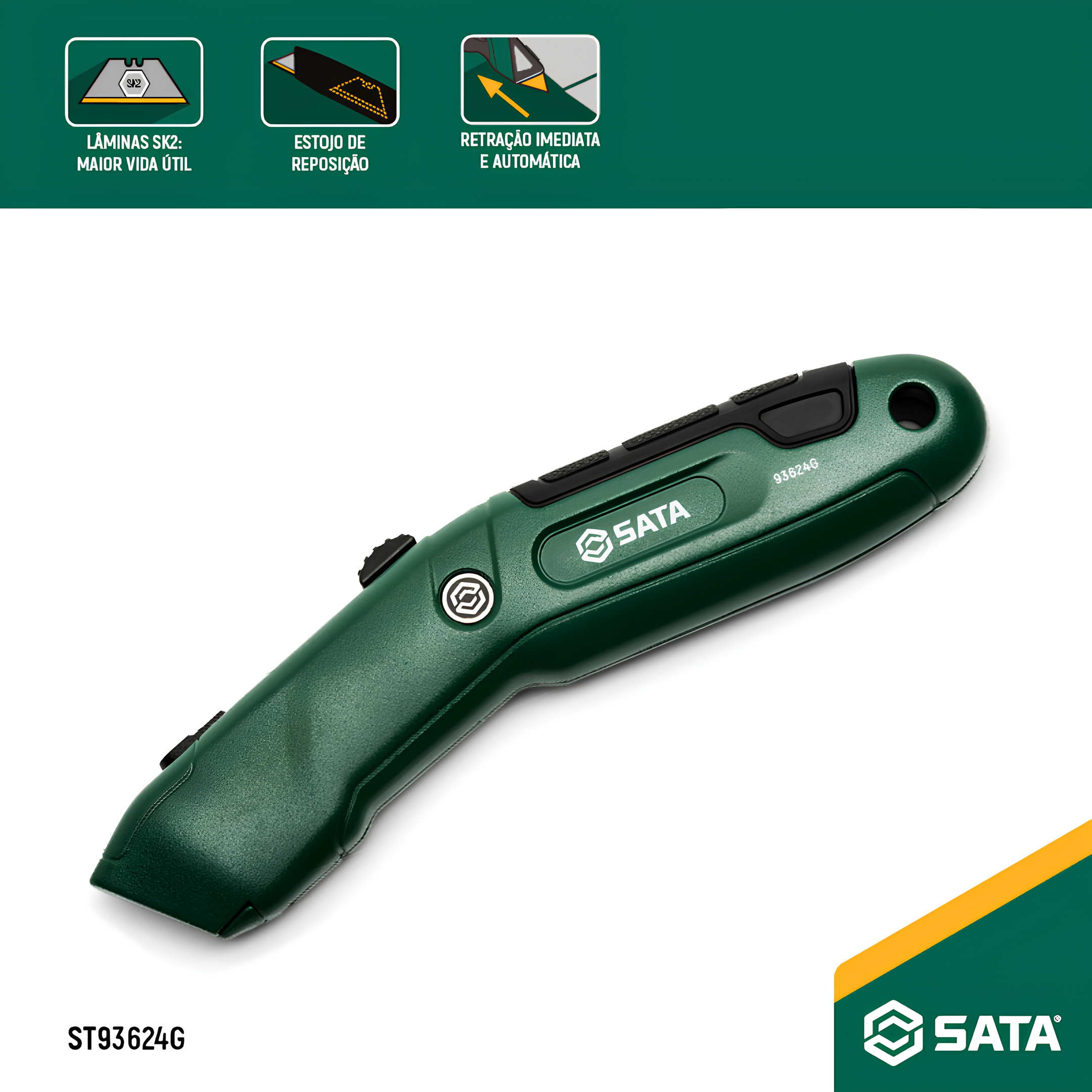 Estilete De Segurança Auto Retrátil Trapezoidal ST93624G Sata