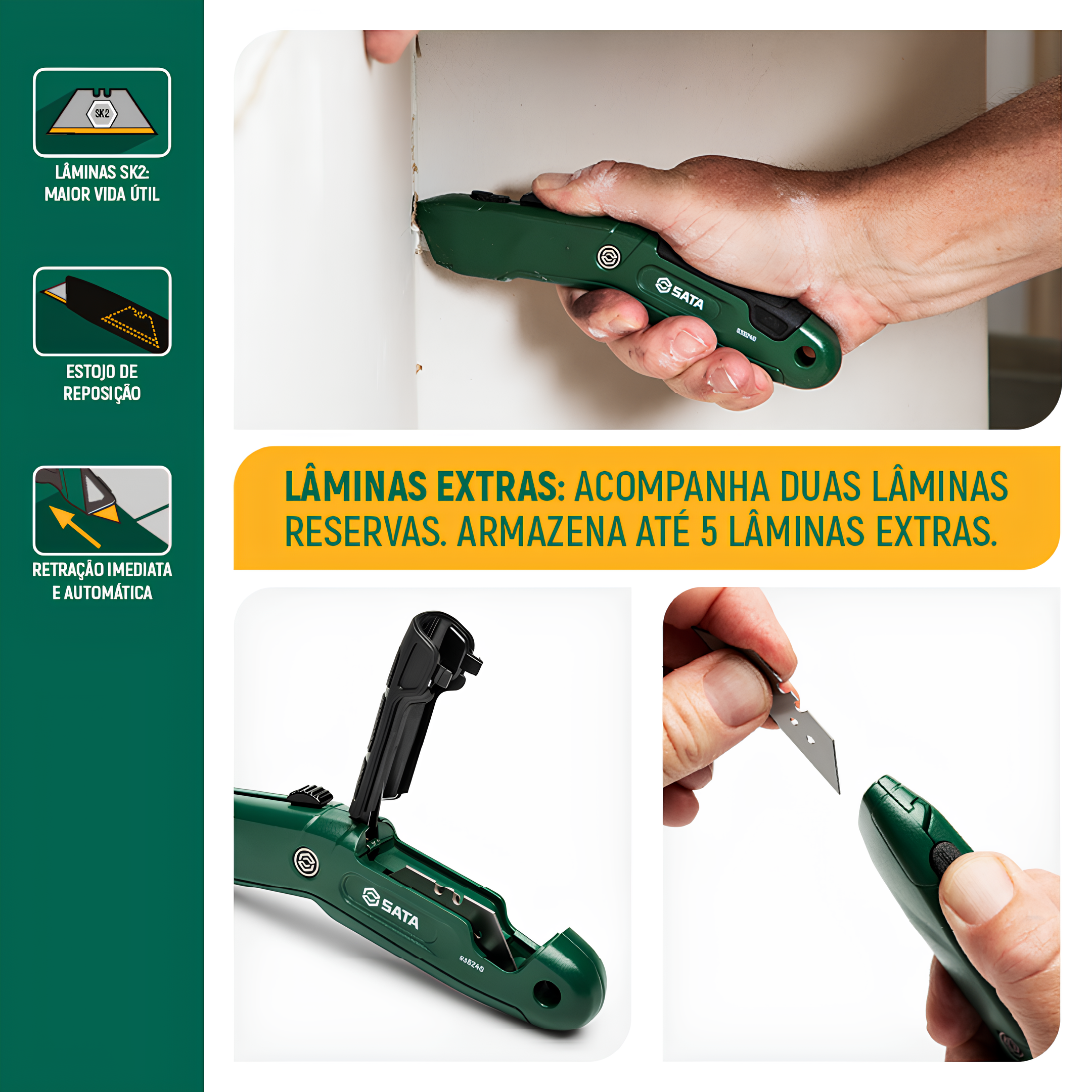 Estilete De Segurança Auto Retrátil Trapezoidal ST93624G Sata