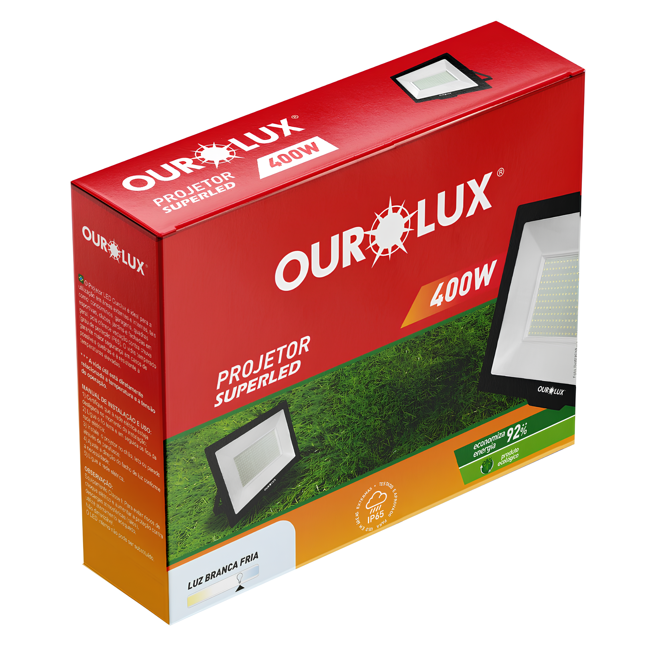 Refletor Led Retangular 400W 6500K Bivolt Ip65 Slim Ourolux