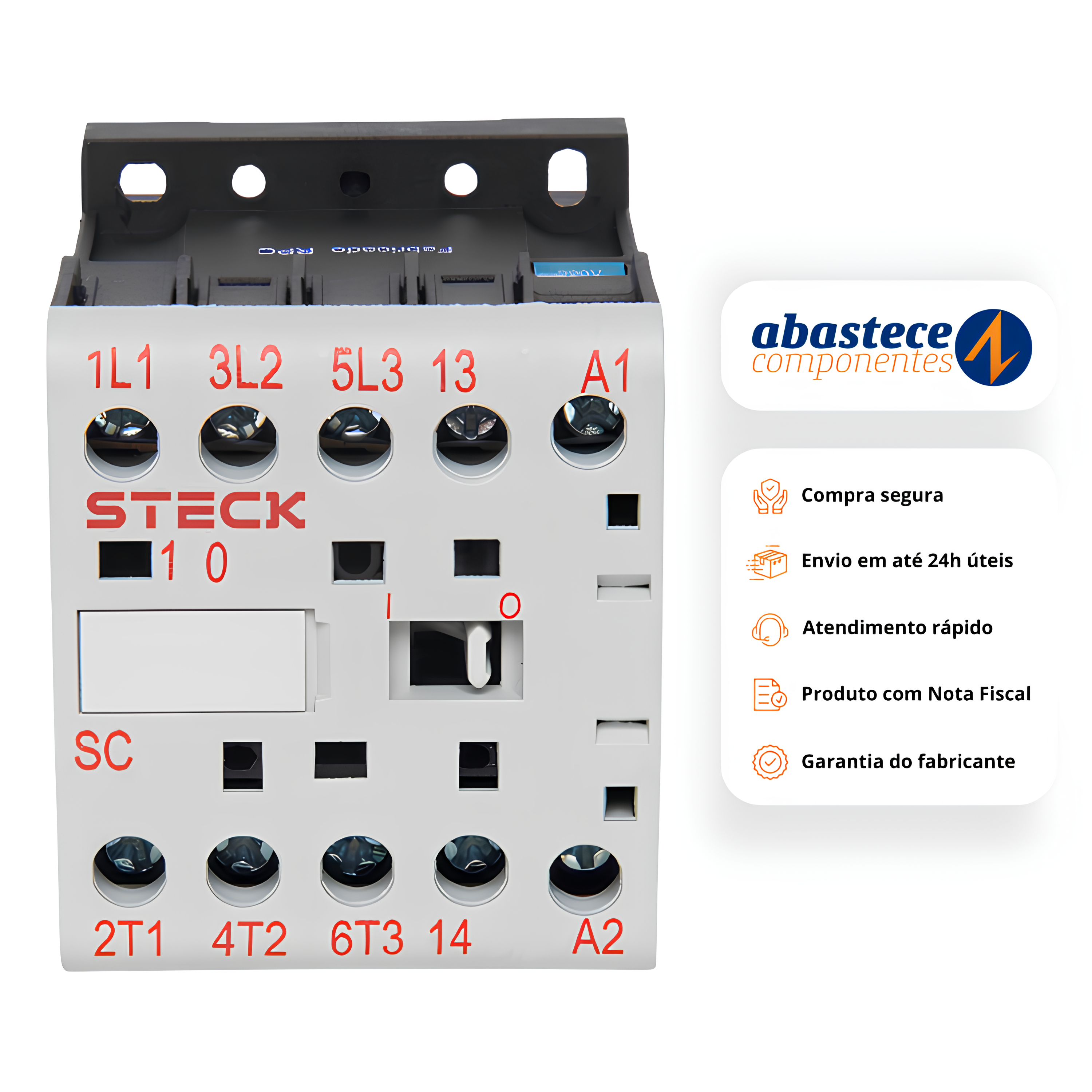 Mini Contator Tripolar 12A 24V 3Na + 1Na SC12A10B30 Steck
