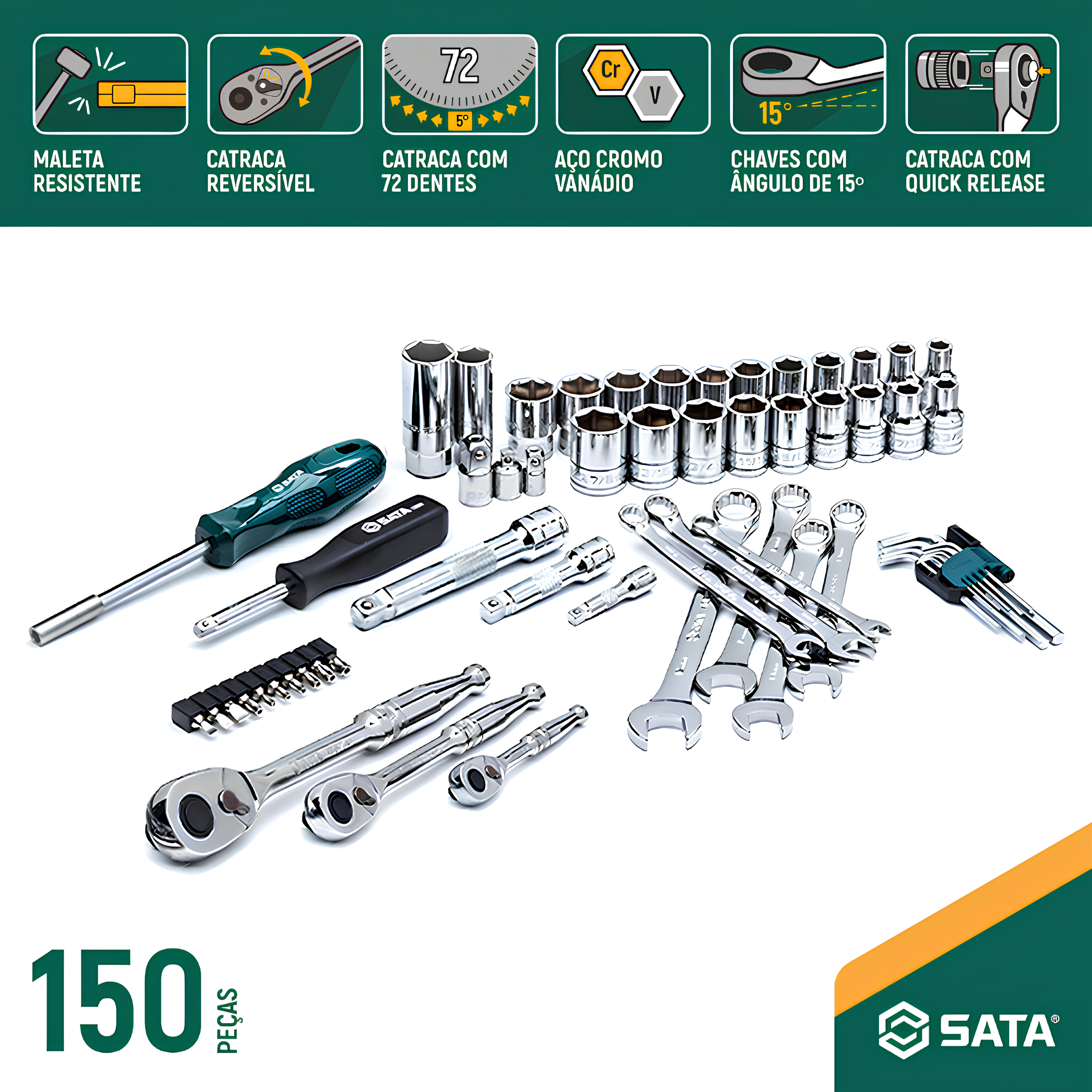 Jogo De Ferramentas Manuais Profissional 150 Peças ST09510L Sata