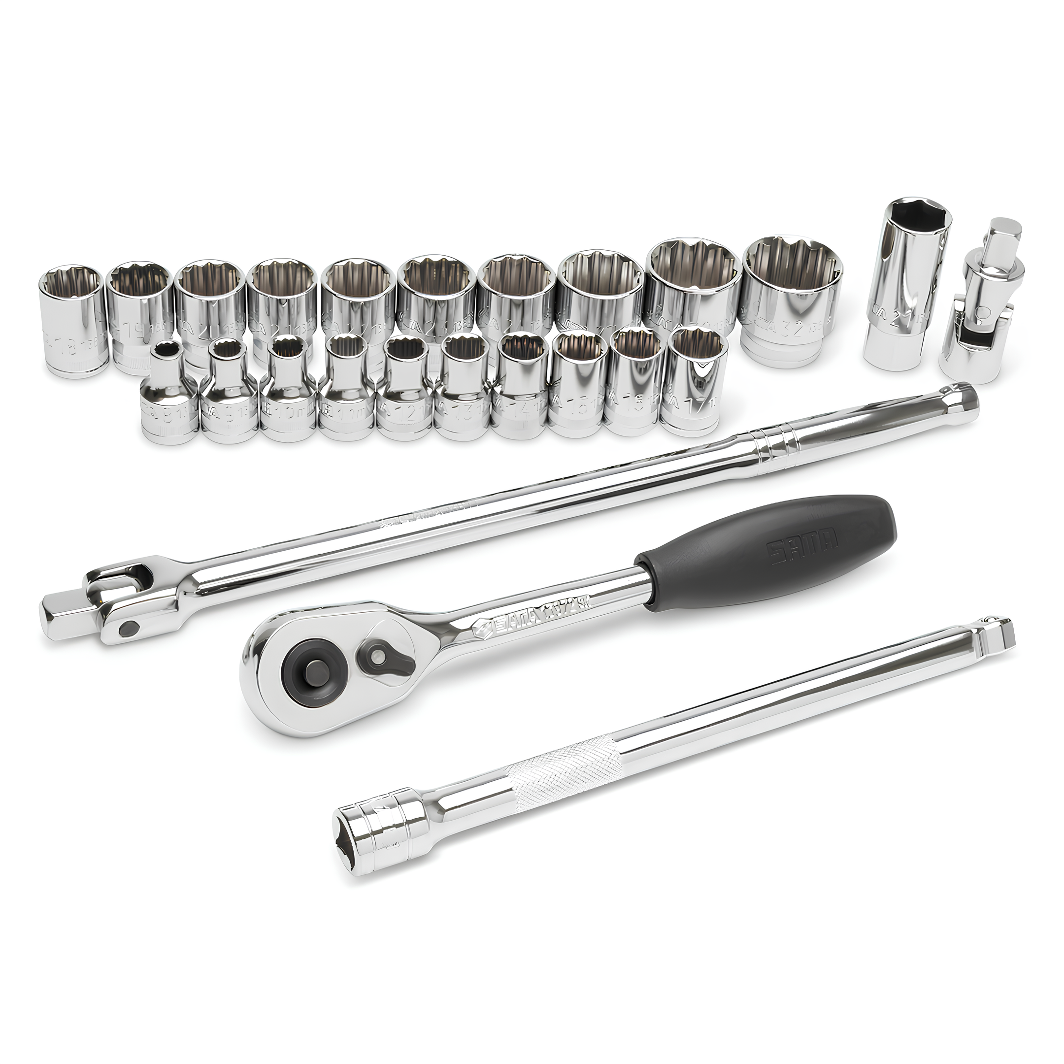 Jogo De Soquetes 25Pcs 1/2” Drive Métrico De 12 Pontos Sata