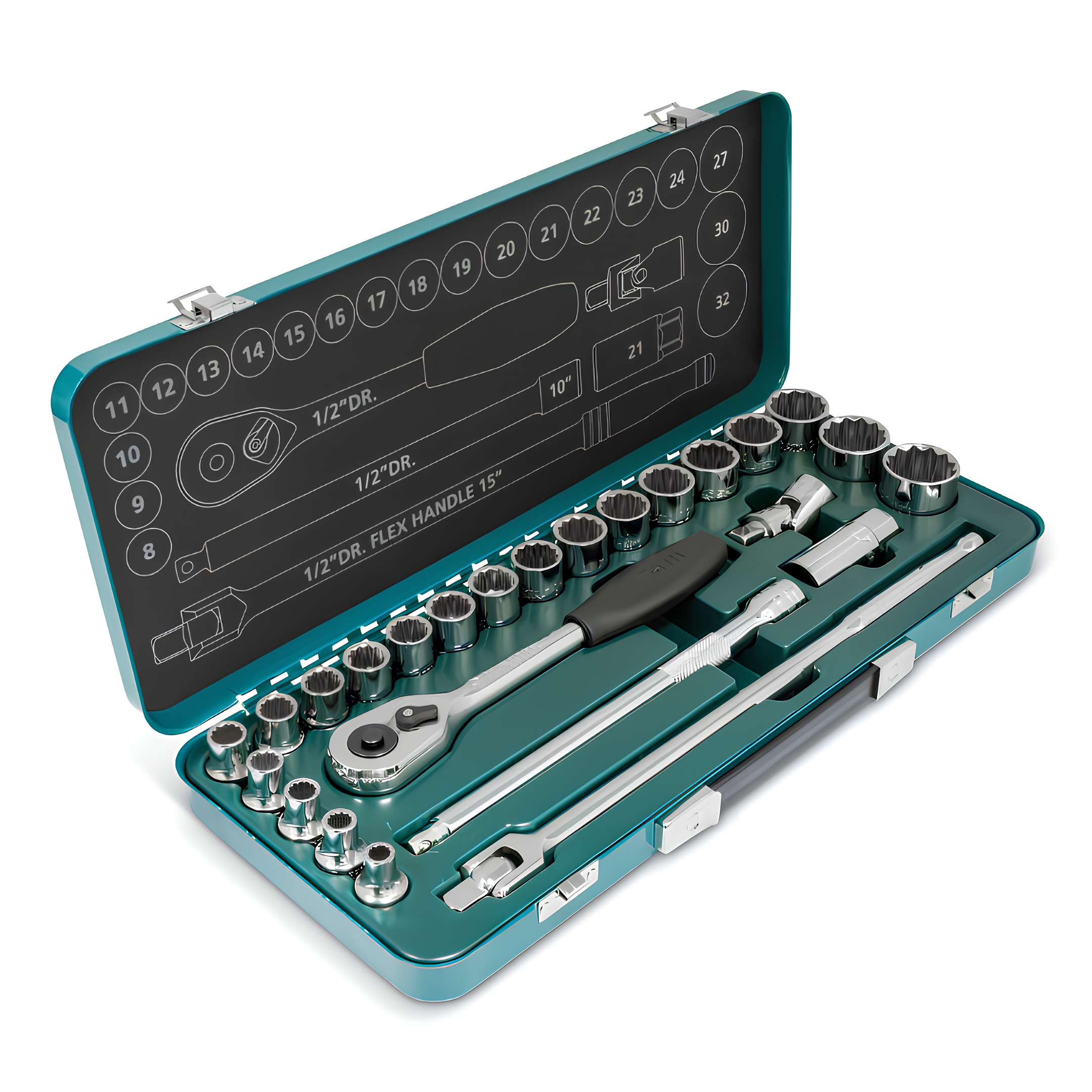 Jogo De Soquetes 25Pcs 1/2” Drive Métrico De 12 Pontos Sata