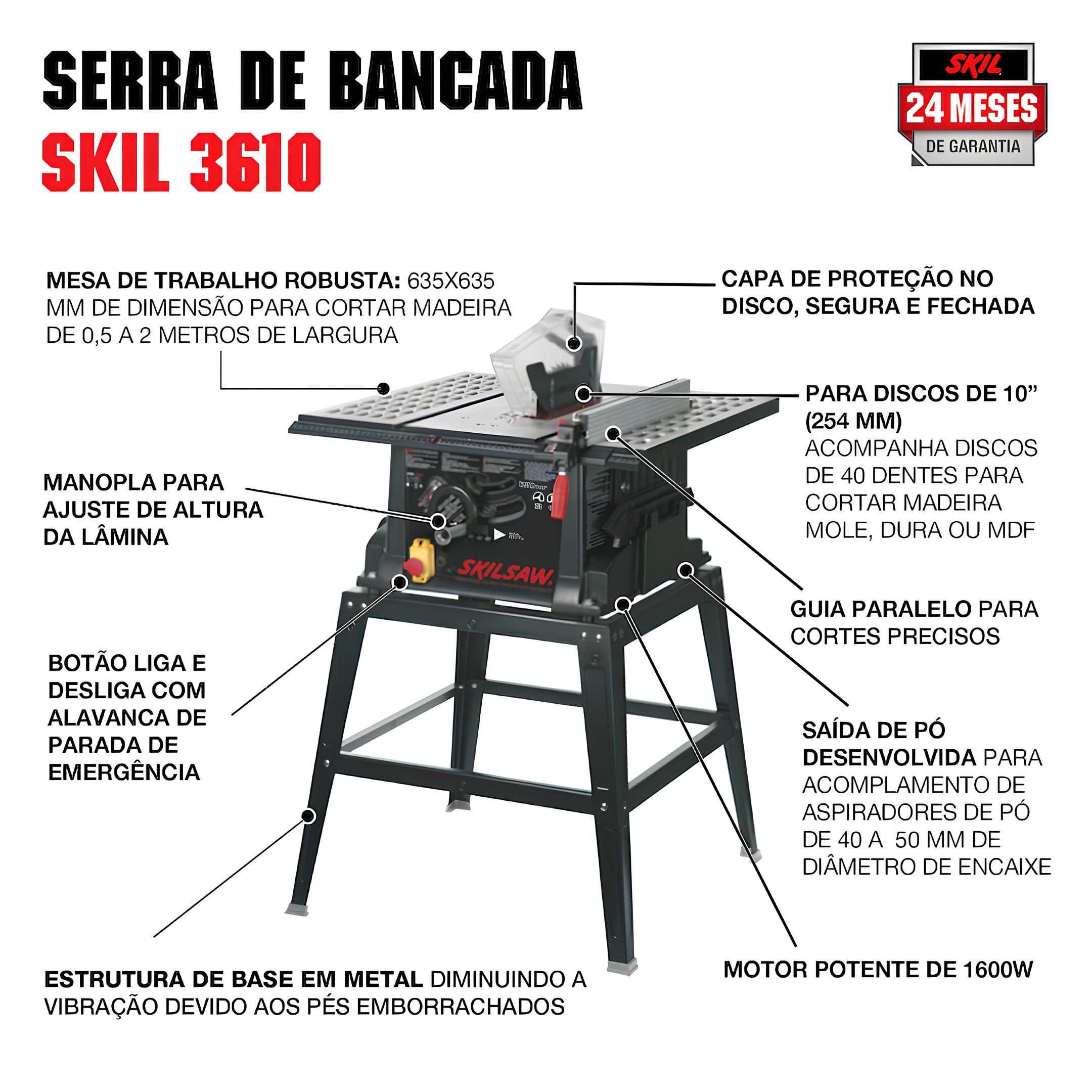 Serra De Mesa 10" 1600W 127V 3610 F0123610AB000 Skil