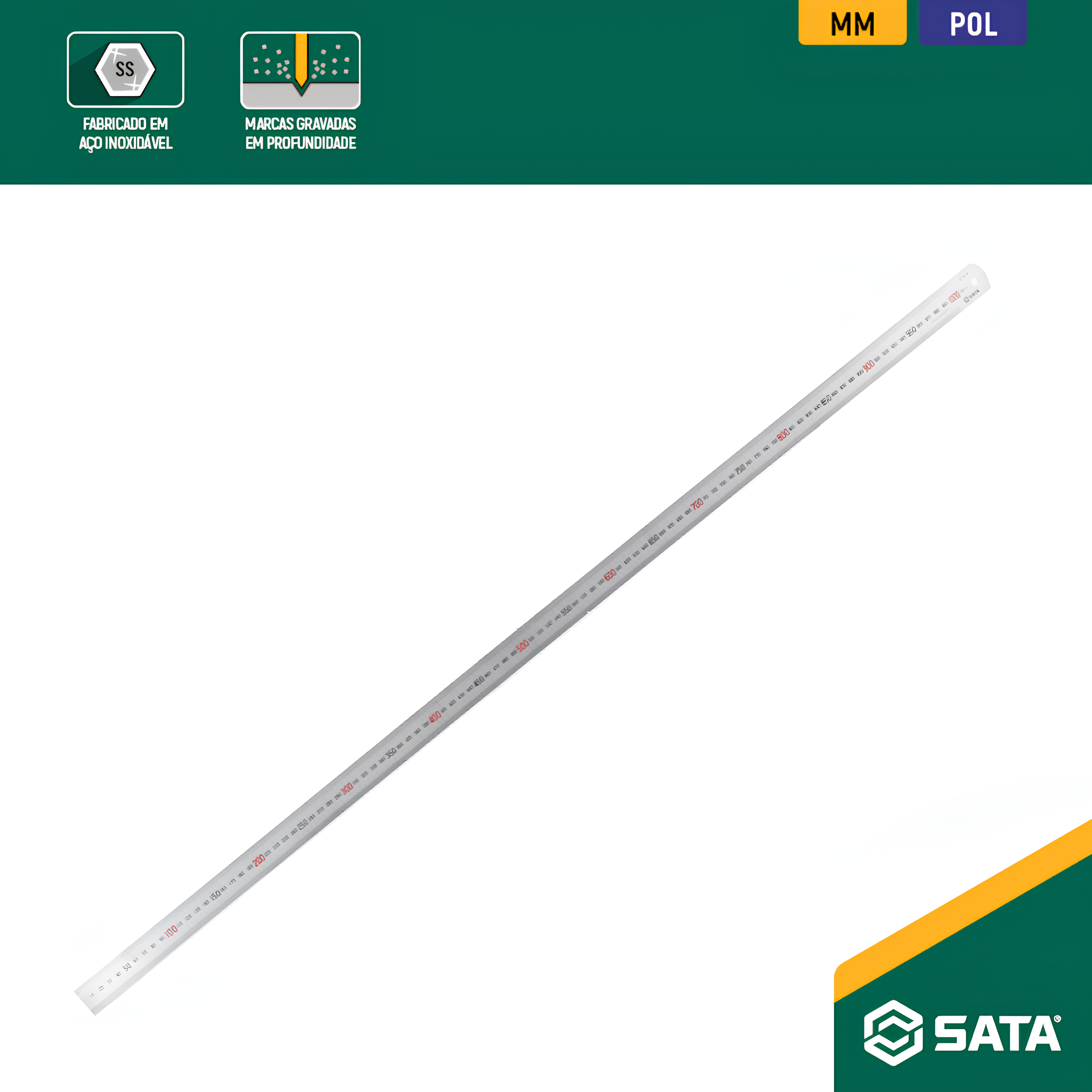 Régua De Aço Inoxidável 300Mm 12" St91402 Sata