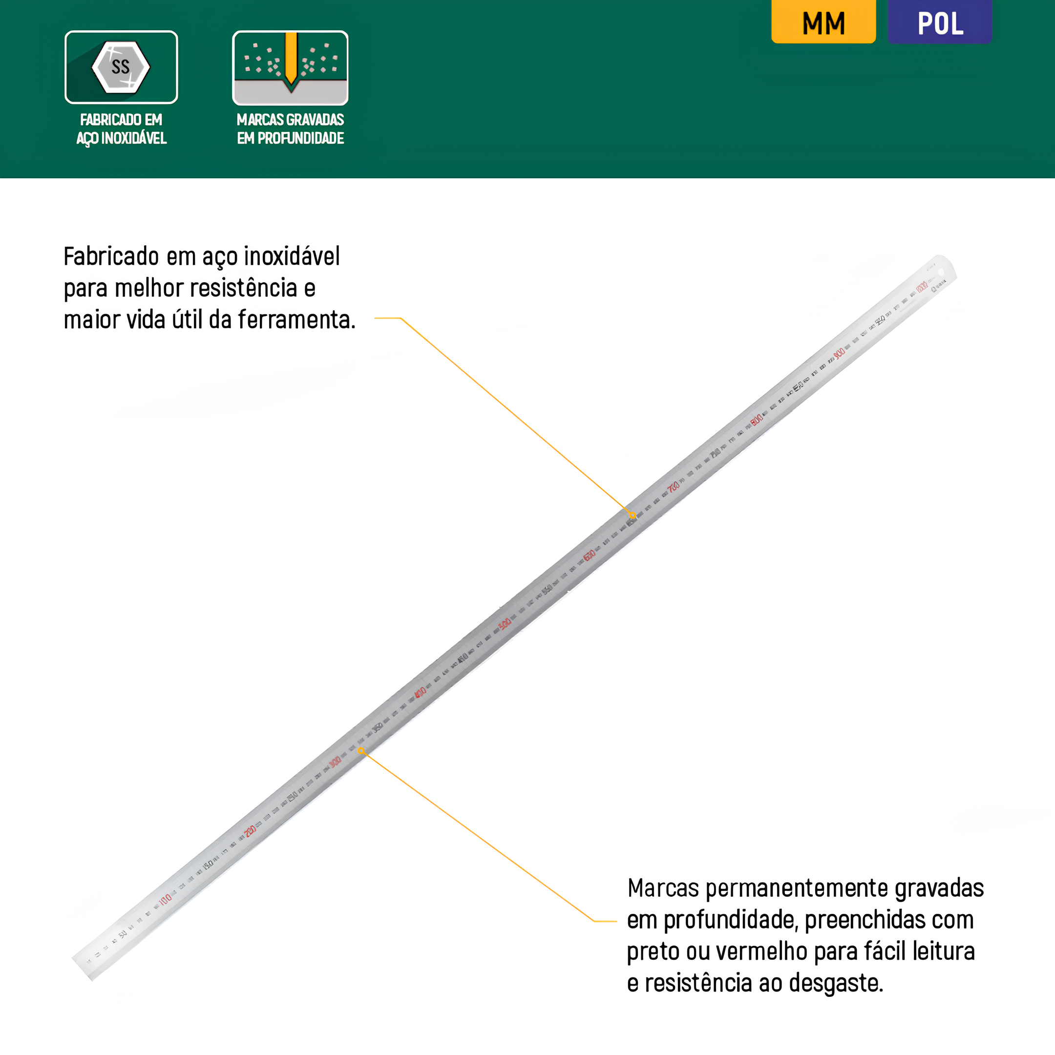 Régua De Aço Inoxidável 300Mm 12" St91402 Sata