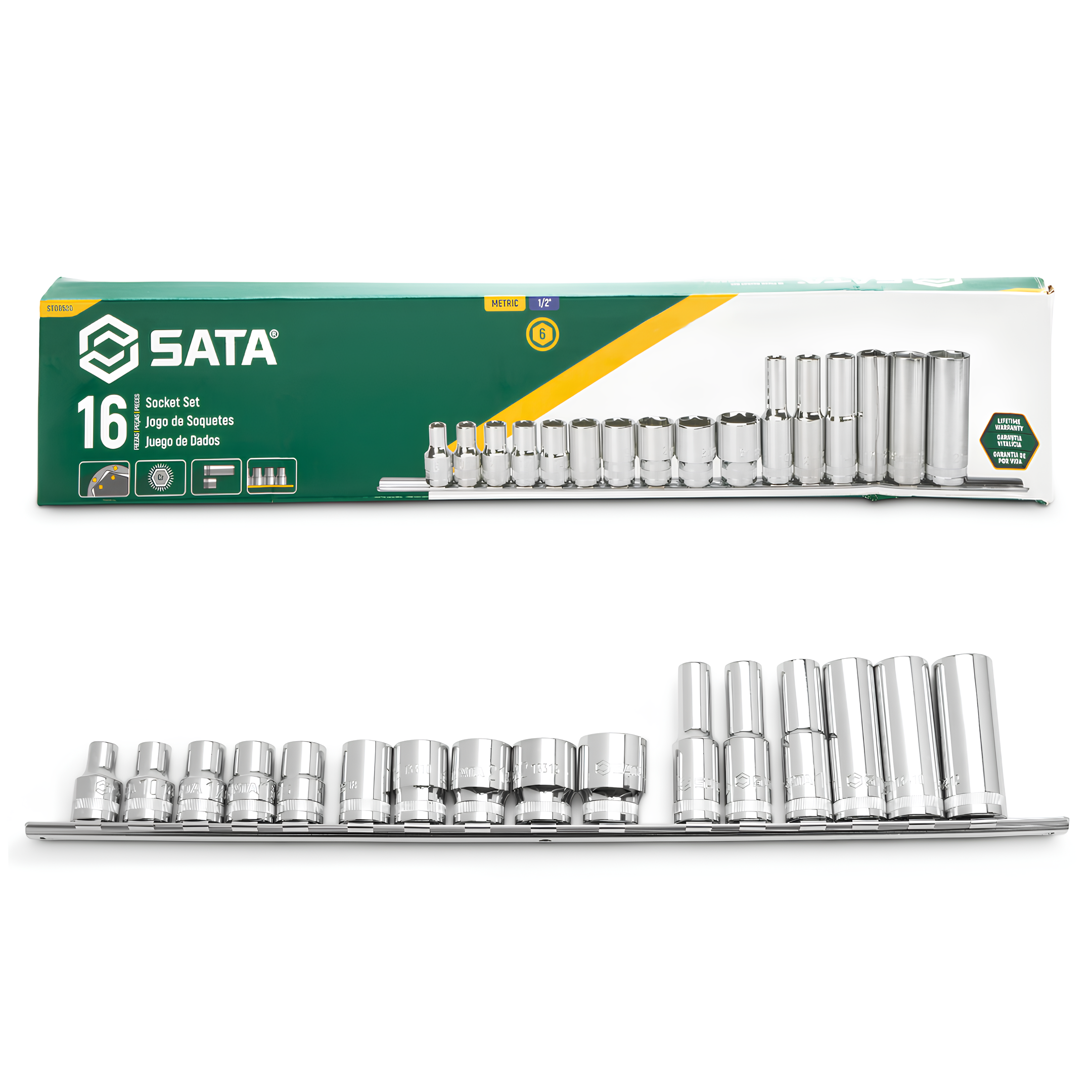 Jogo De Soquetes 1/2" 16 Peças St09520 Sata