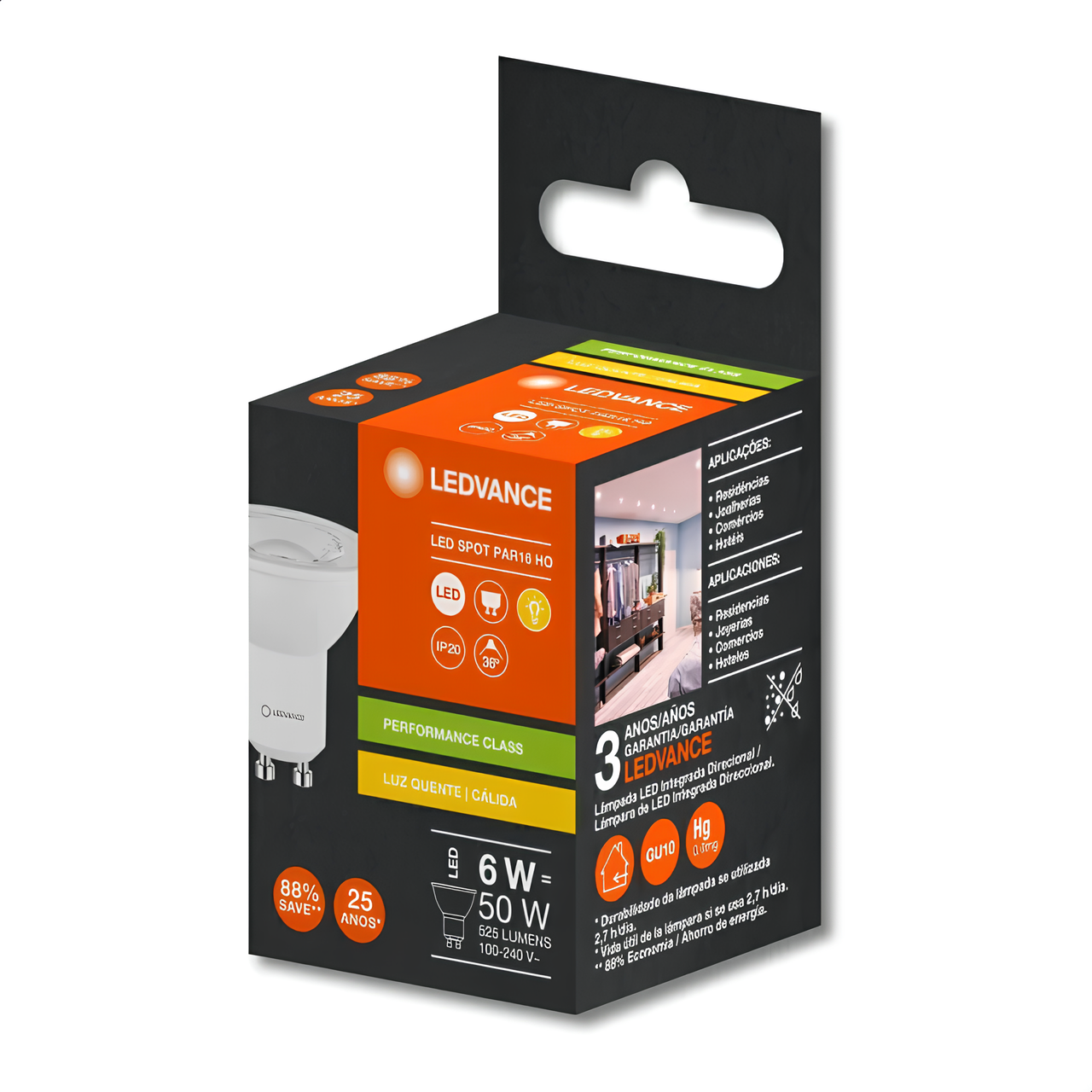 Lampada Led Dicroica Par16 6W 3000K 525Lm Bivolt Ledvance