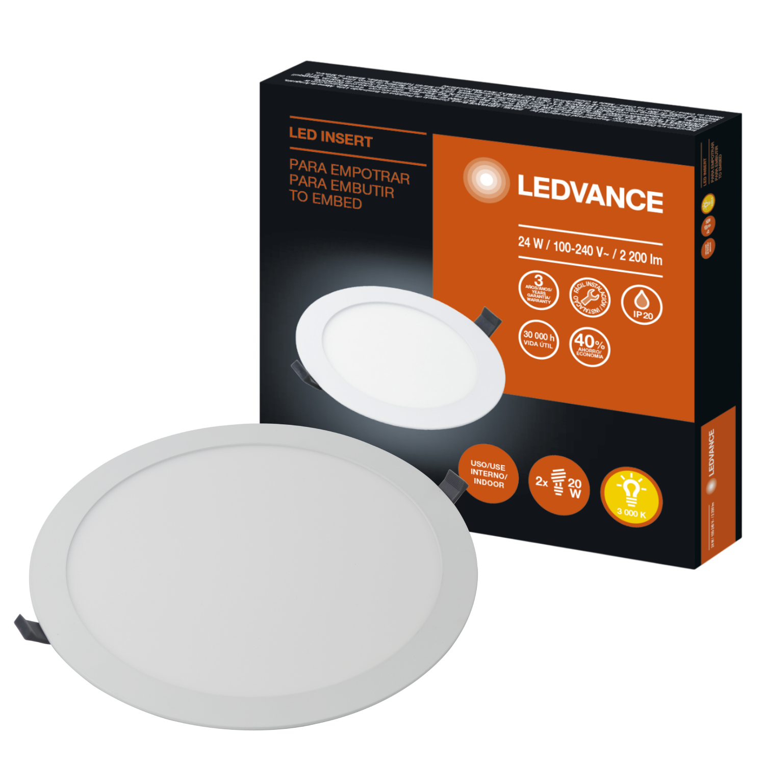 Luminária Led Redonda Embutir 24W 3000K 2200Lm Insert Ledvance