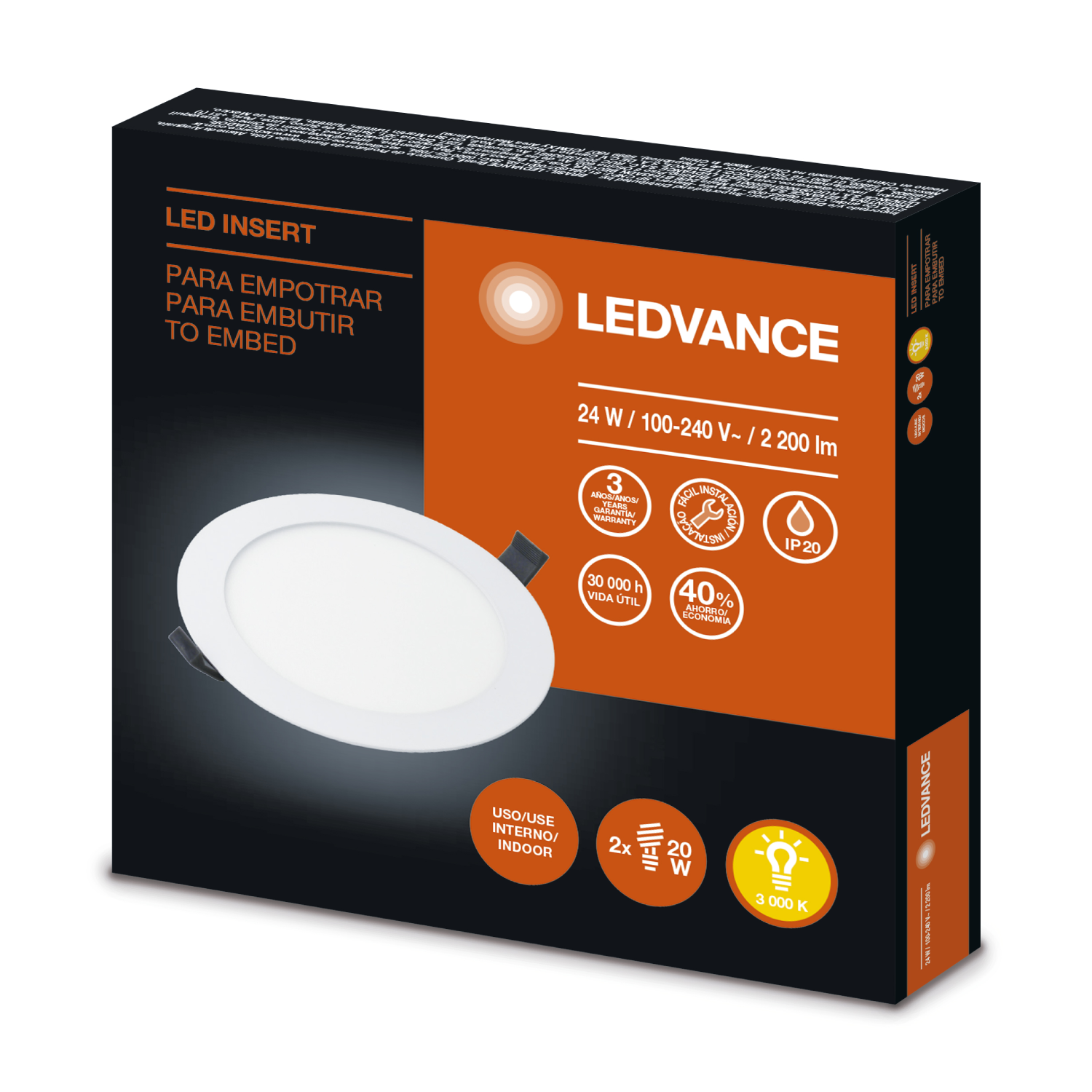 Luminária Led Redonda Embutir 24W 3000K 2200Lm Insert Ledvance