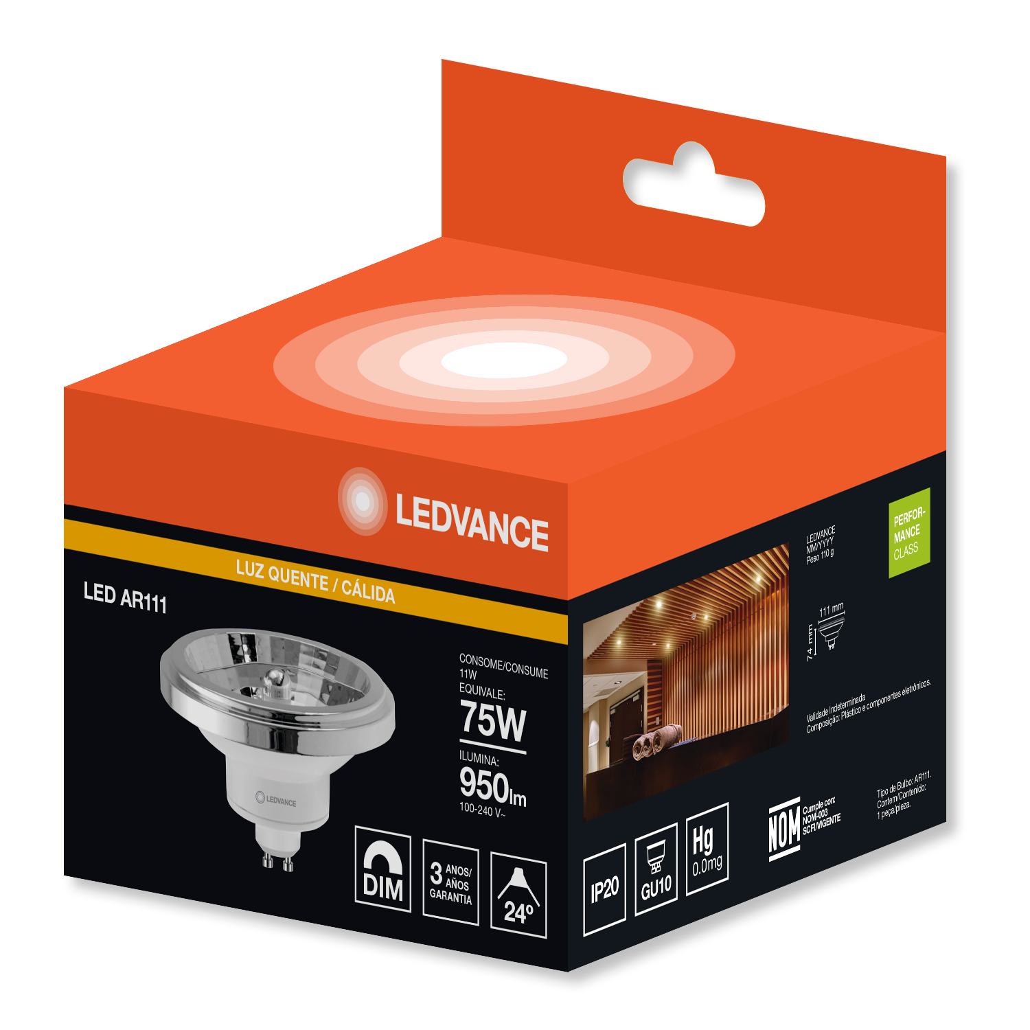 Lampada Led Ar111 Dim 11W 3000K 950Lm Gu10 Ledvance