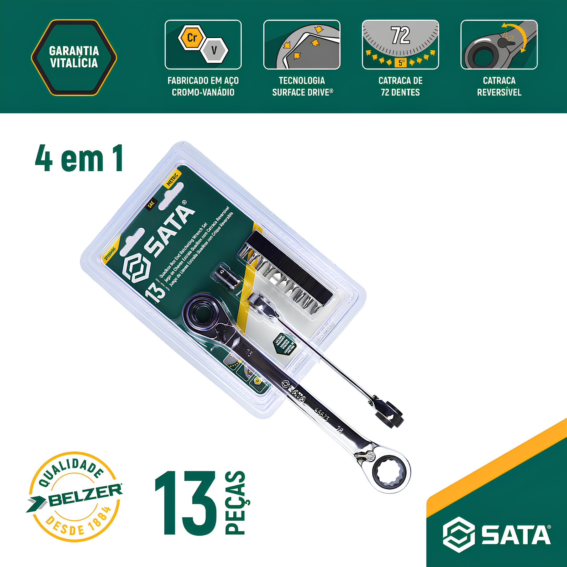 Jogo De Chave Quadbox Com Bit 8-19Mm 13 Peças ST09045G Sata