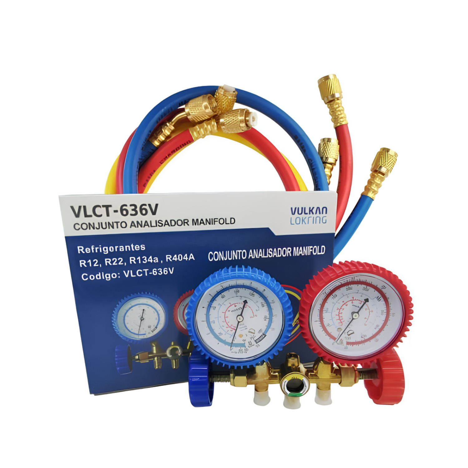 Manifold Com Mangueira E Visor Gás R12 - R22 - R134a Vulkan
