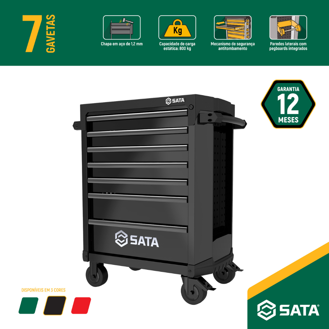Carro Para Ferramentas Com 7 Gavetas Preto ST95113G-B Sata