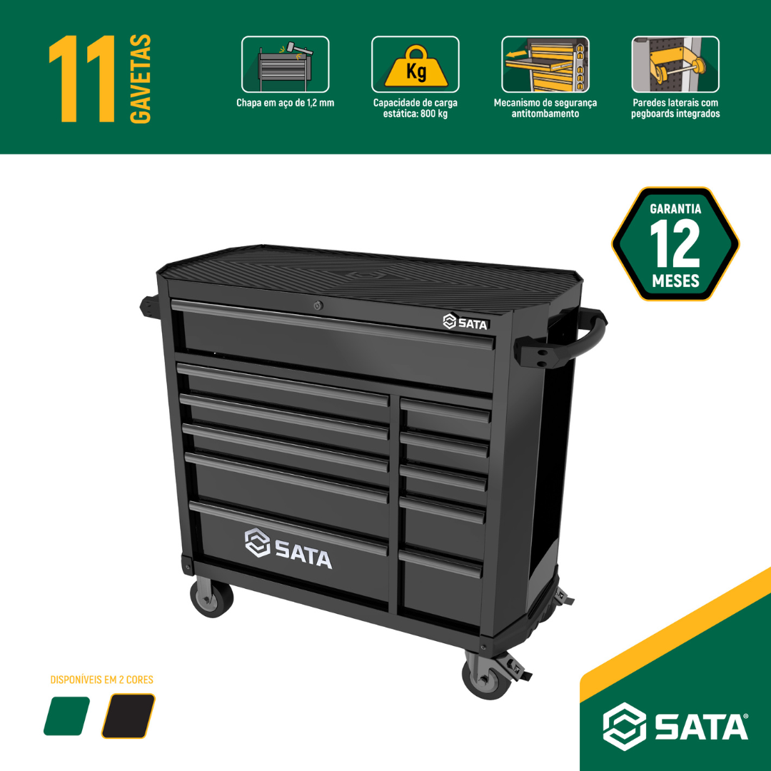Carro P/ Ferramenta C/ 11 Gavetas Preto ST95114G-B Sata