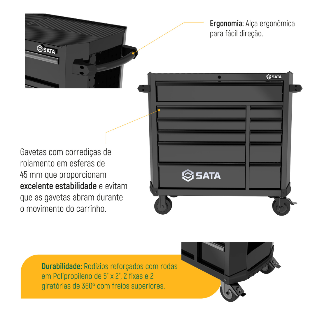 Carro P/ Ferramenta C/ 11 Gavetas Preto ST95114G-B Sata