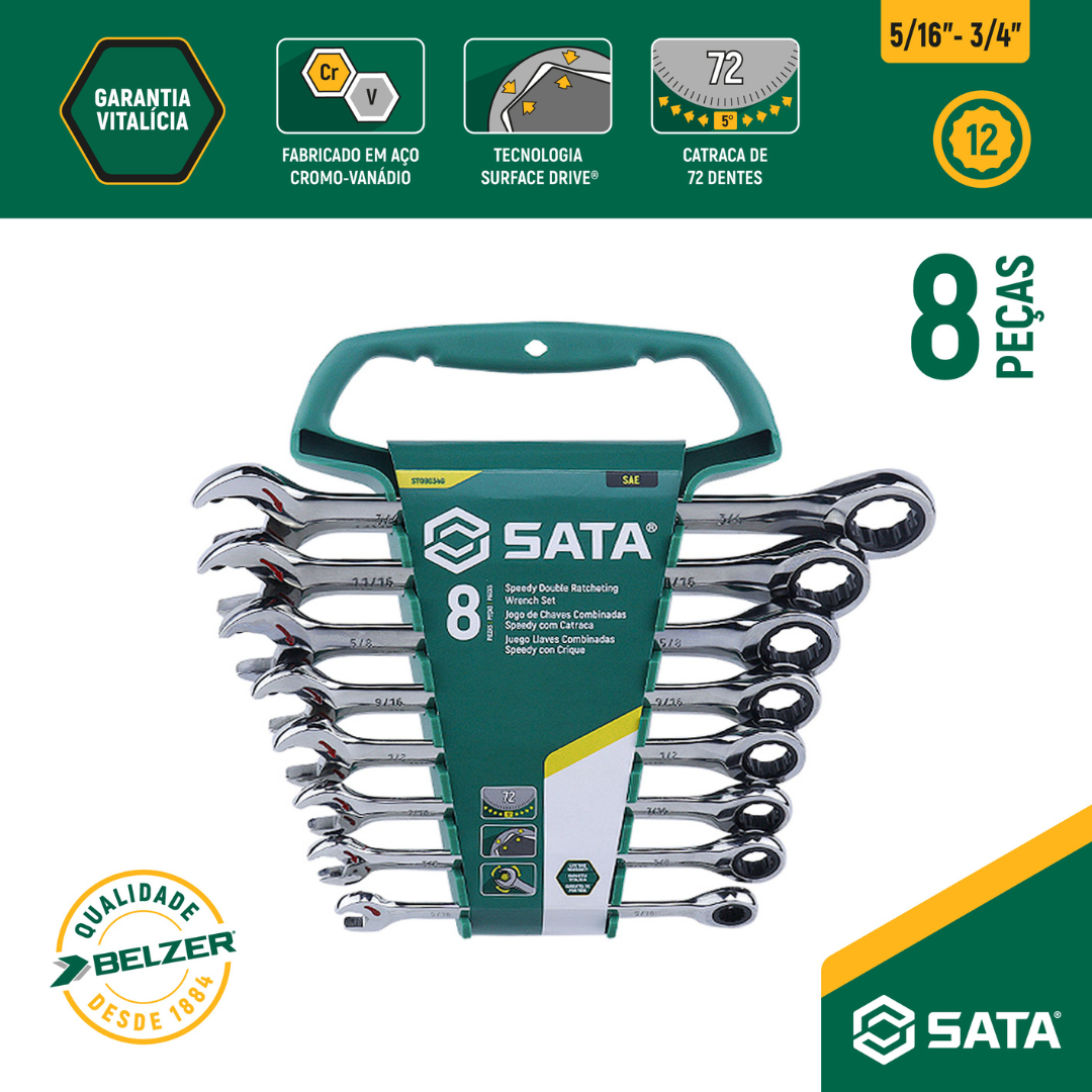 Jogo Chave Combinada Speedy Catraca 5/16 8 Pçs ST09034G Sata