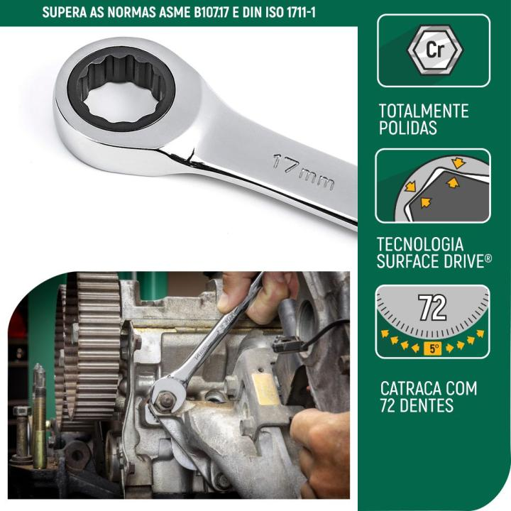 Jogo De Chave Combinada Catraca 8-19mm 12Pçs ST09040-02 Sata