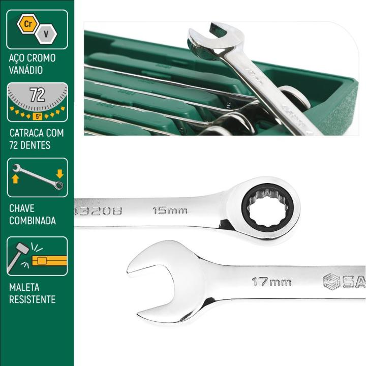 Jogo De Chave Combinada Catraca 8-19mm 12Pçs ST09040-02 Sata