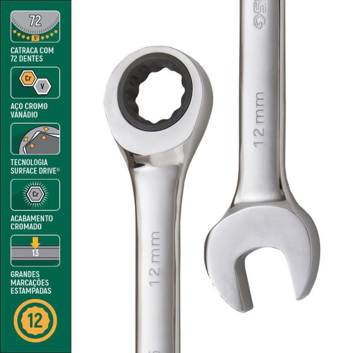 Jogo De Chave Combinada Catraca 8-19mm 12Pçs ST09040-02 Sata