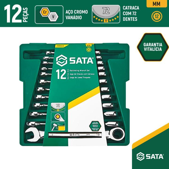 Jogo De Chave Combinada Catraca 8-19mm 12Pçs ST09040-02 Sata